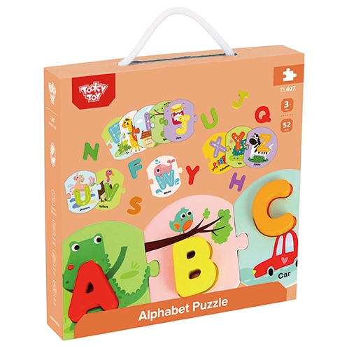 Drewniane puzzle montessori układanka nauka alfabetu liter słów alfabet grube klocki 26 el.