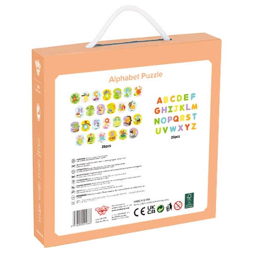 Drewniane puzzle montessori układanka nauka alfabetu liter słów alfabet grube klocki 26 el.