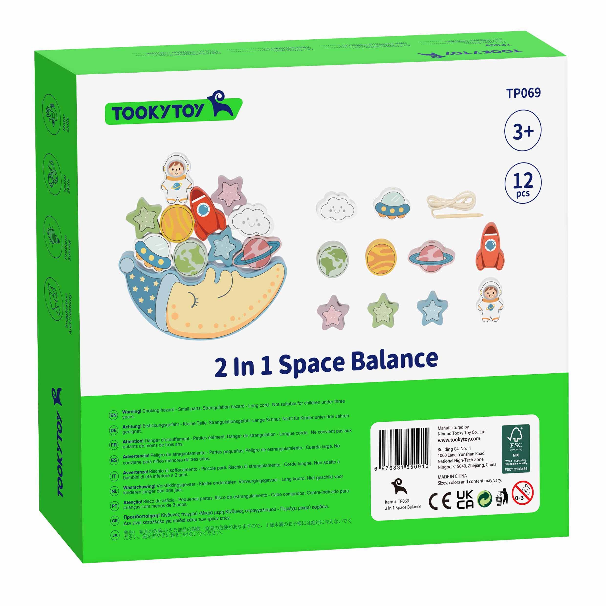 Kosmiczny śpiący księżyc balansująca układanka drewniana nawlekanka montessori kosmos