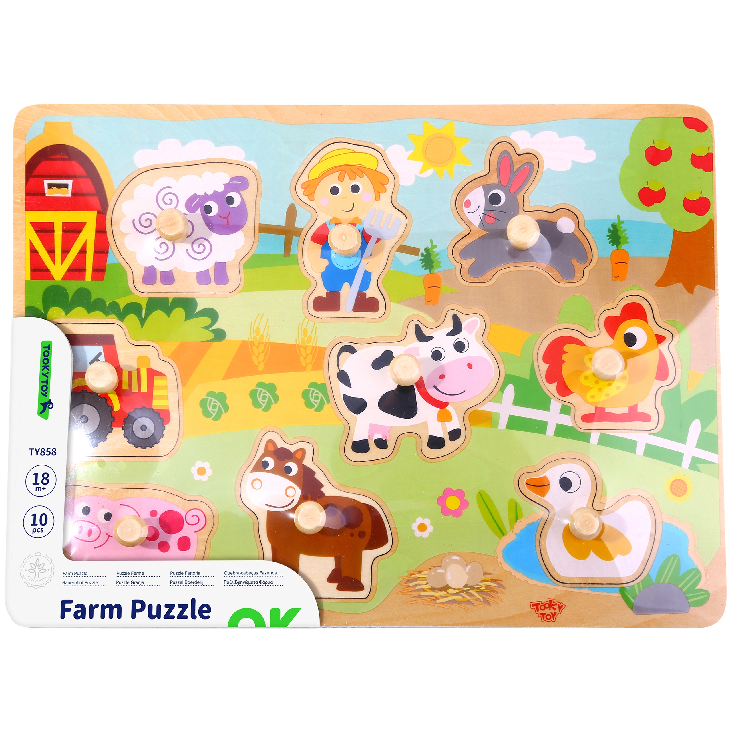 Drewniane puzzle montessori farma z pinezkami do dopasowania