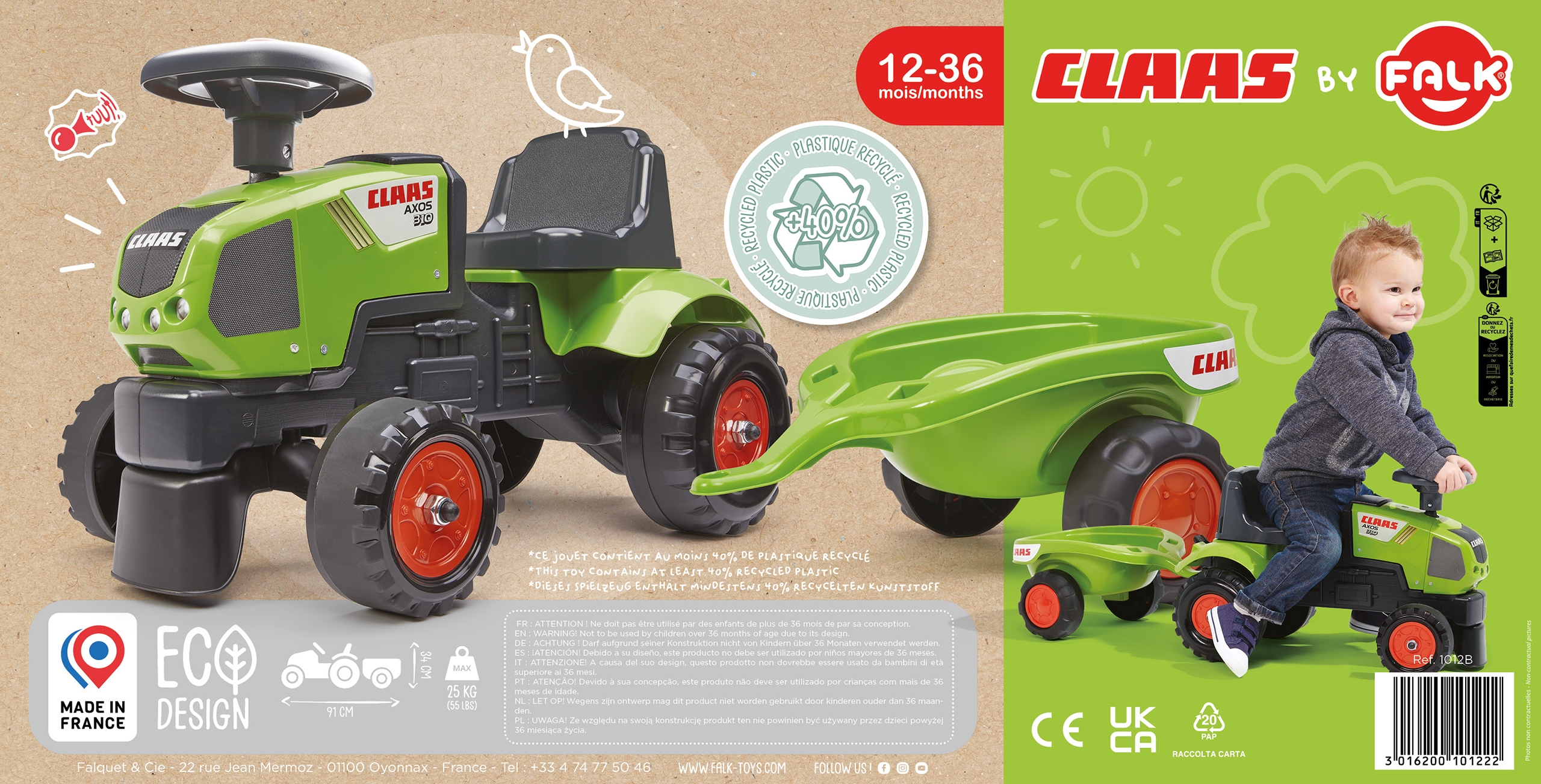 Traktorek baby claas axos 310 zielony z przyczepką od 1 roku