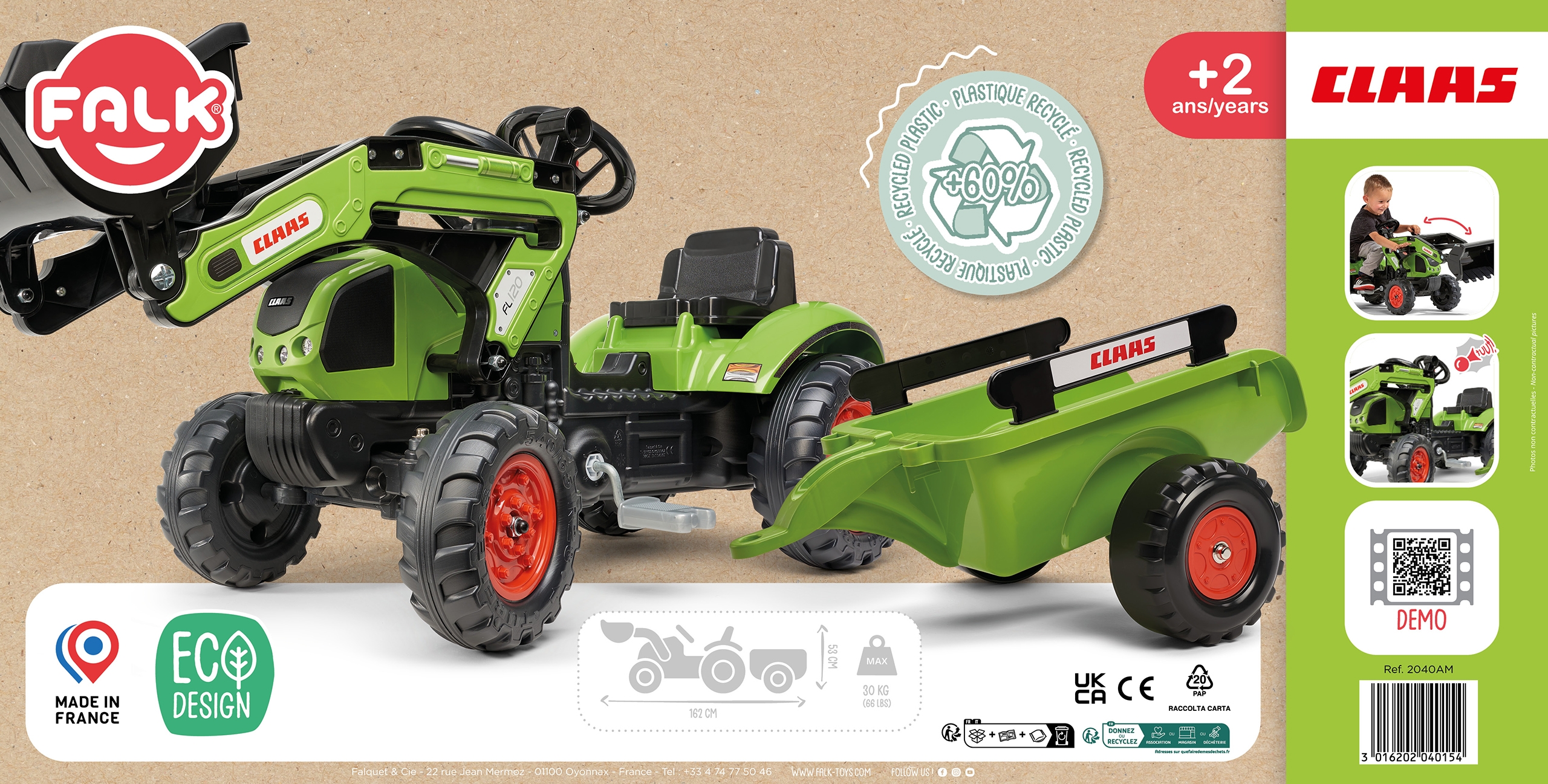 Traktor claas z przyczepą i łyżką na pedały