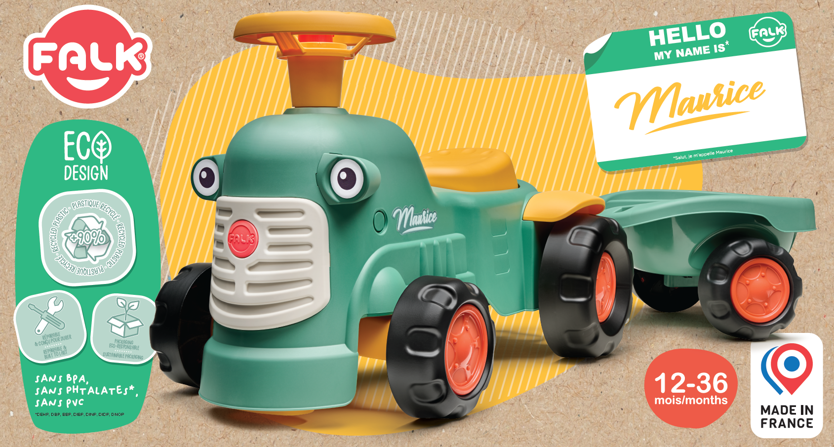 Traktorek baby maurice zielony vintage z przyczepką od 1 roku