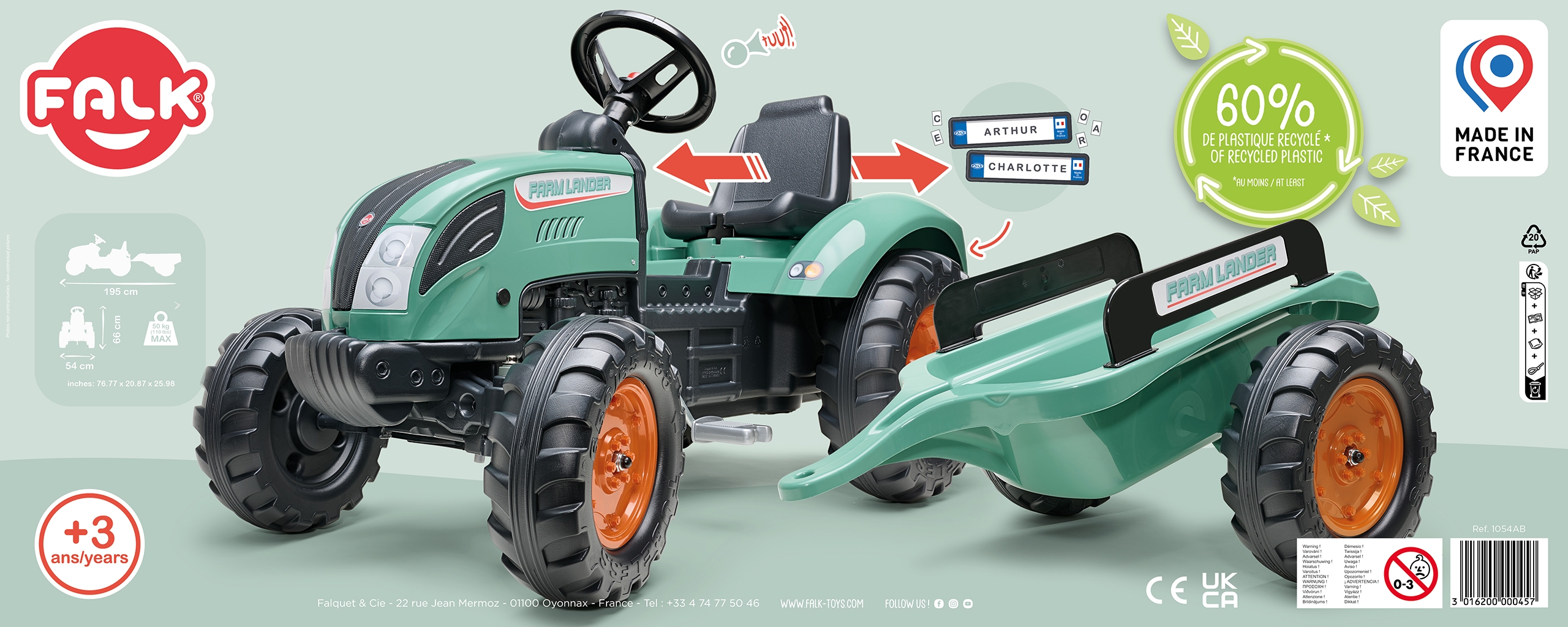 Traktor lander zielony na pedały z przyczepką od 3 lat