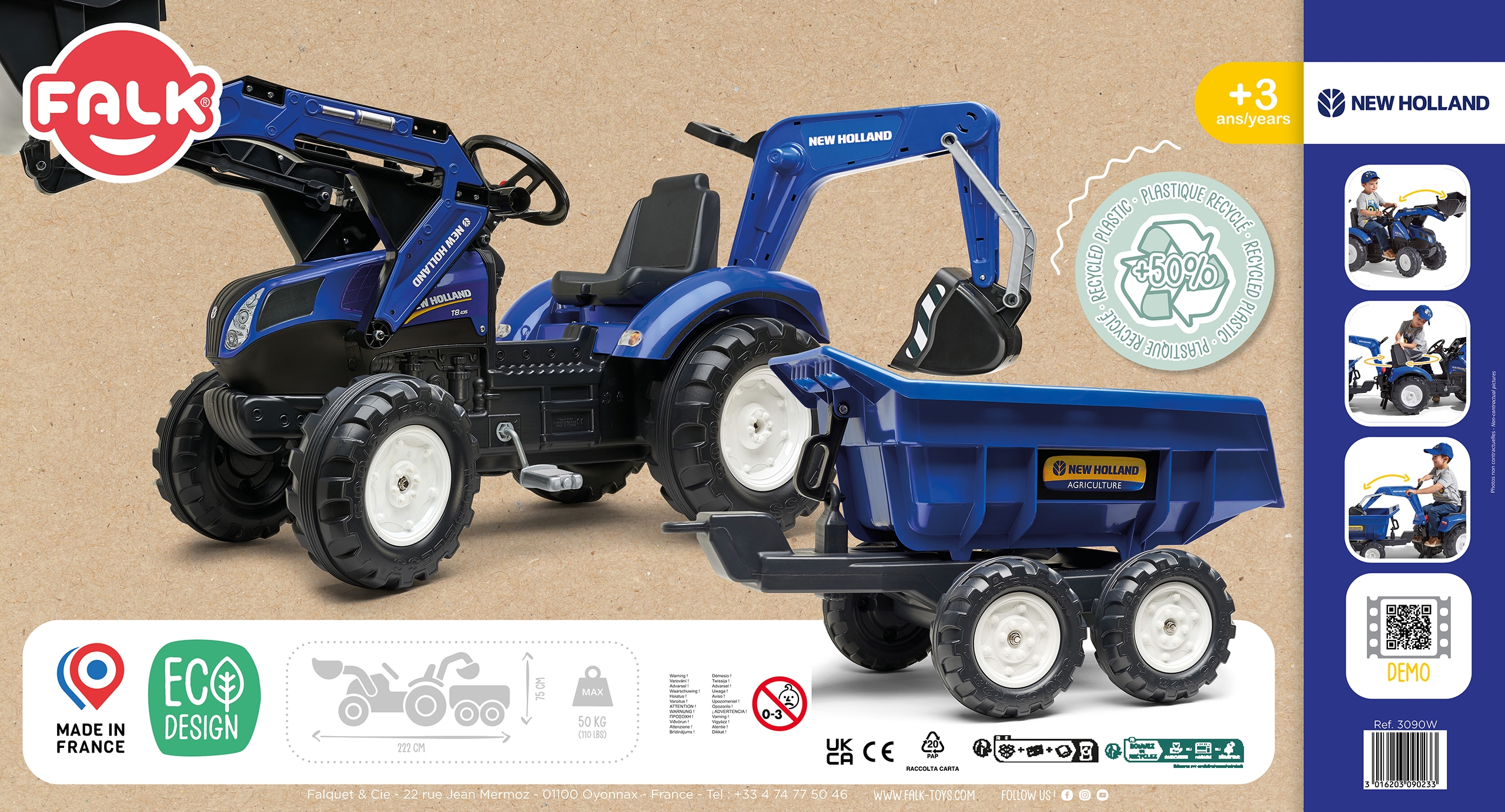 Traktorek new holland na pedały niebieski z przyczepką od 3 lat