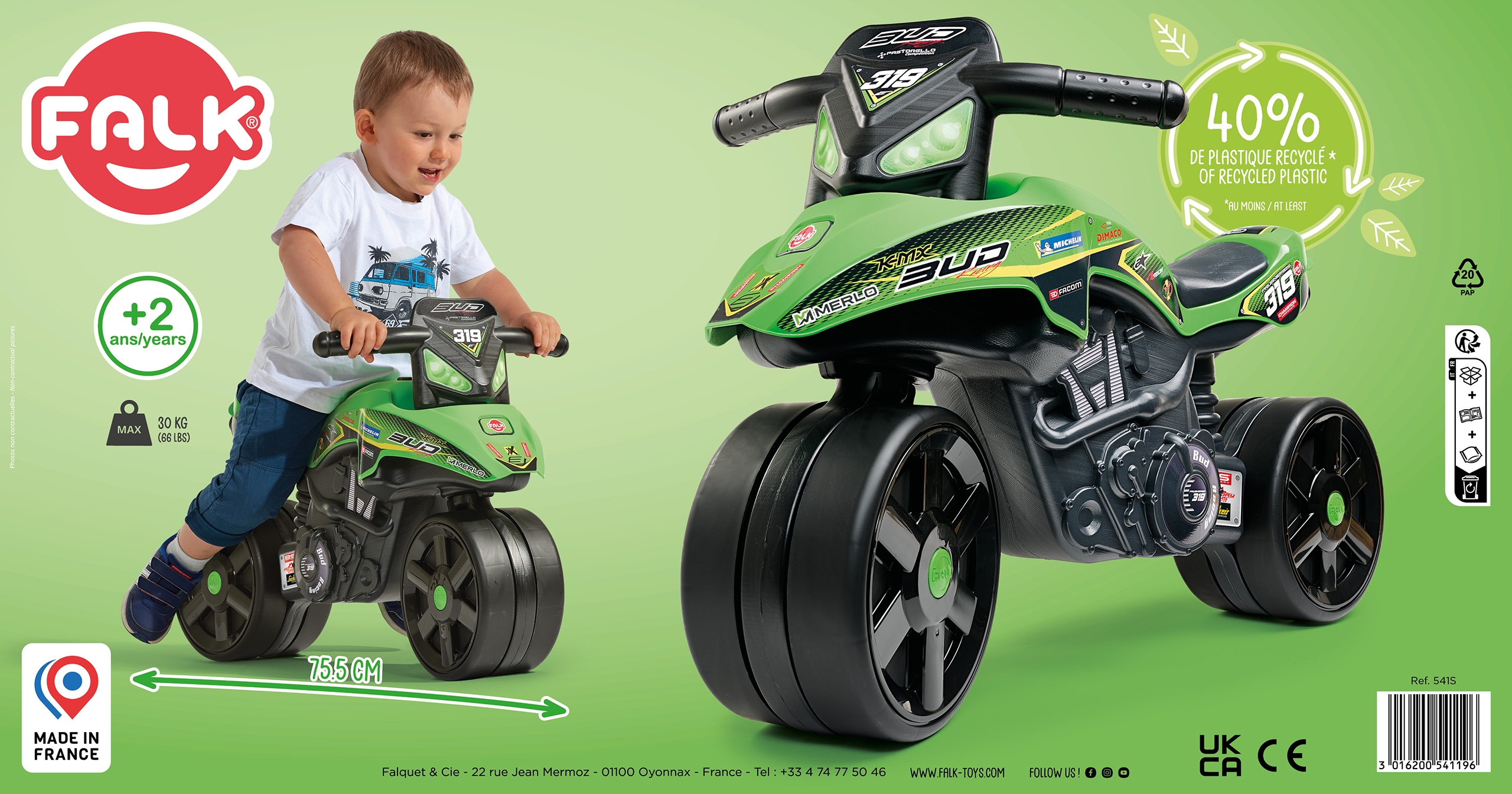 Jeździk racing zielony motorek szerokie koła od 1 roku