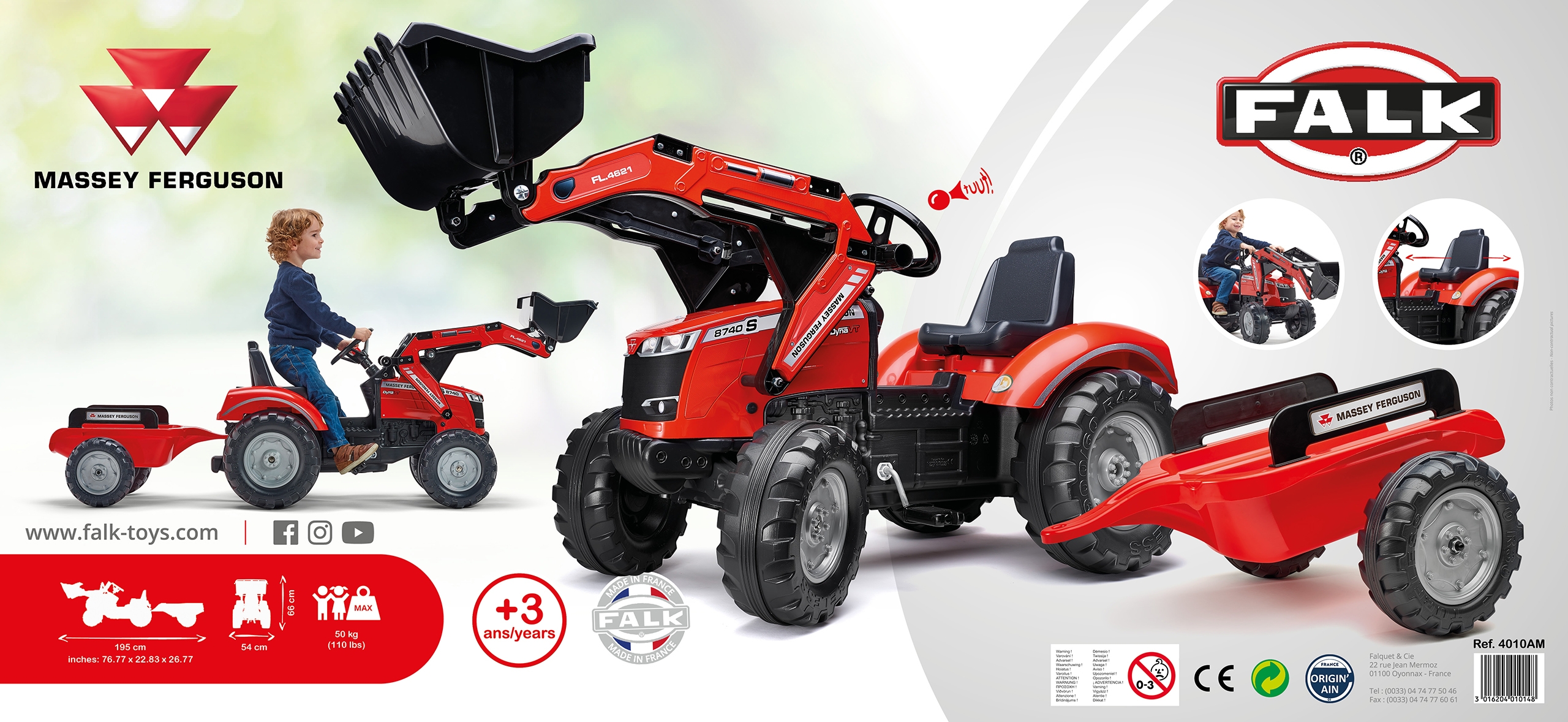 Traktor massey ferguson czerwony na pedały z przyczepką od 3 lat