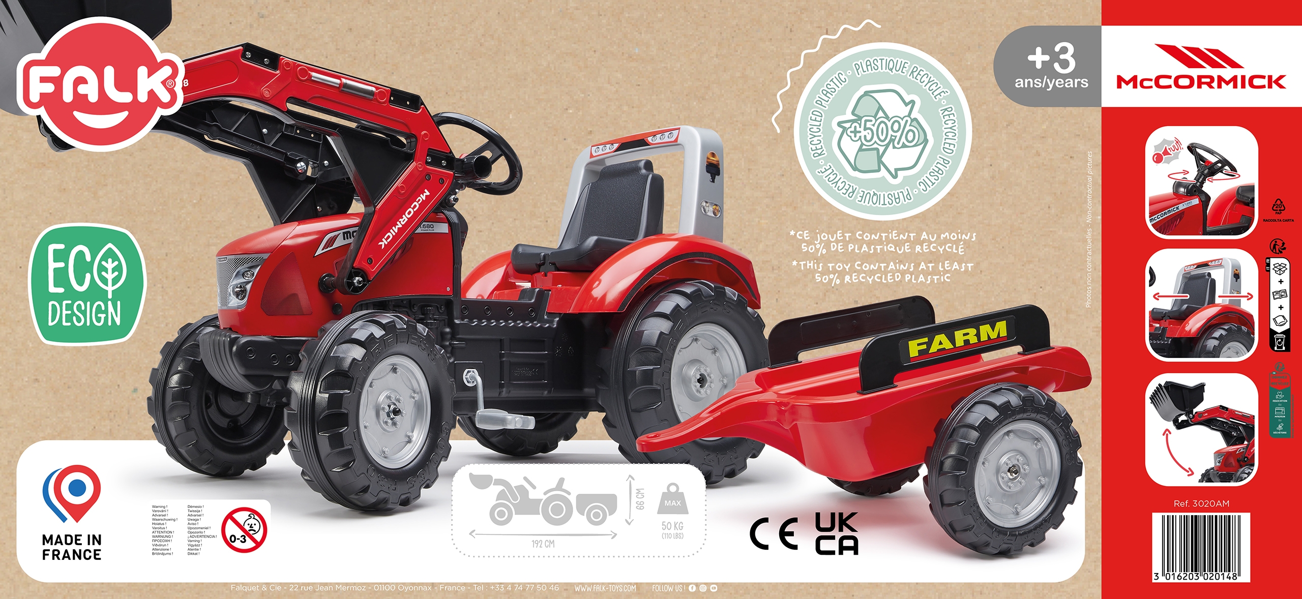 Traktor mc cormick czerwony na pedały z przyczepką od 3 lat