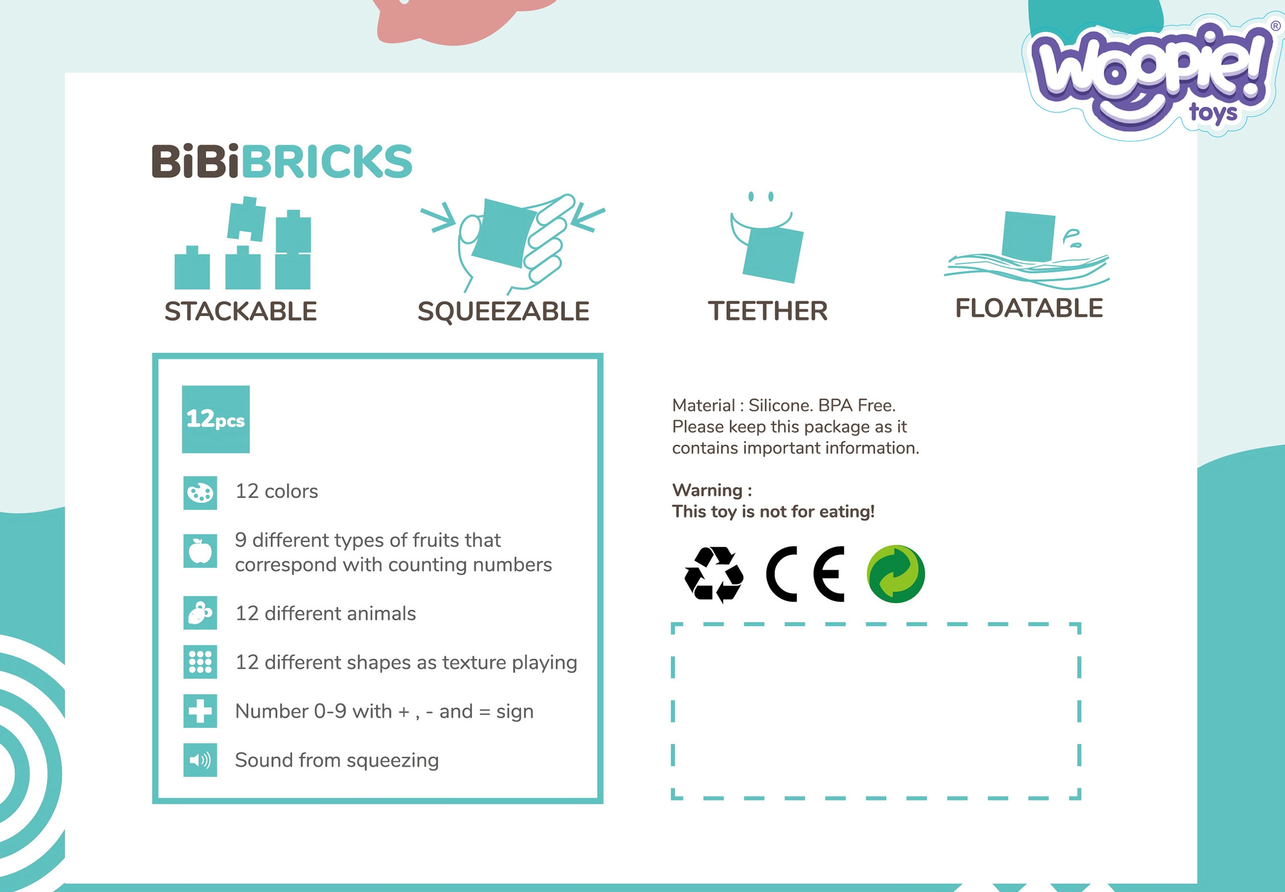 Klocki sensoryczne układanka do ściskania dźwięk 12 el.