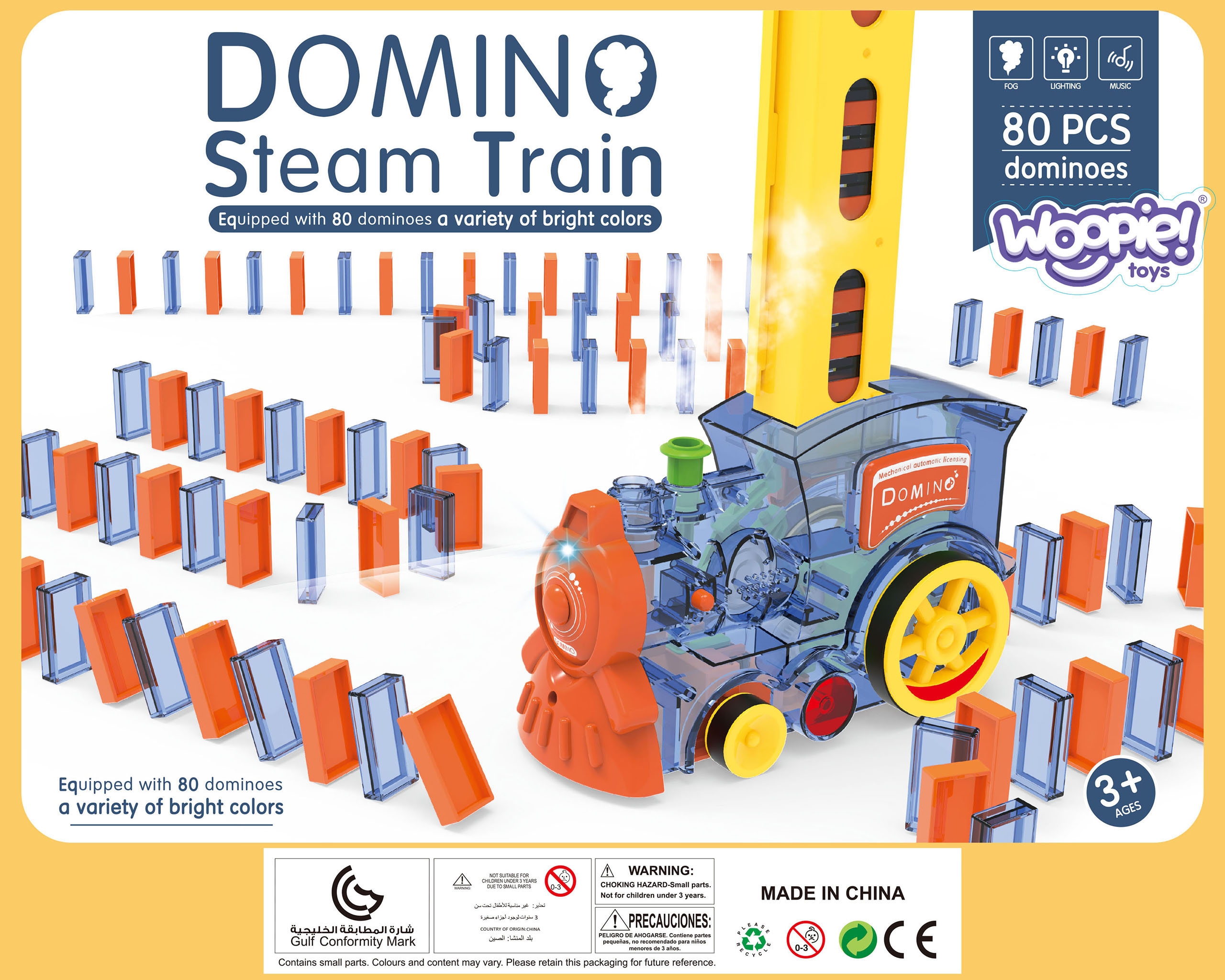 Elektryczna ciuchcia lokomotywa do klocków domino z parą 80 el.