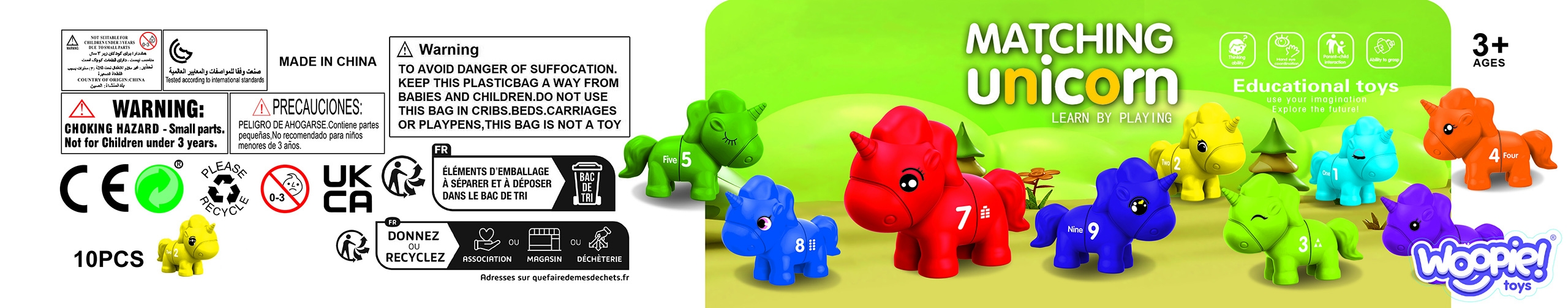 Zestaw nauka liczb kolorów montessori figurki jednorożce do składania "dopasuj cyferki" 13 el.
