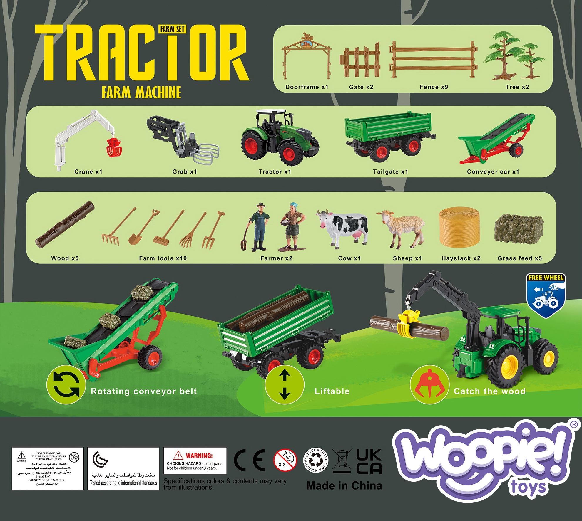 Zestaw maszyn rolniczych traktor ciągnik zagroda mini farma osada rolnicy