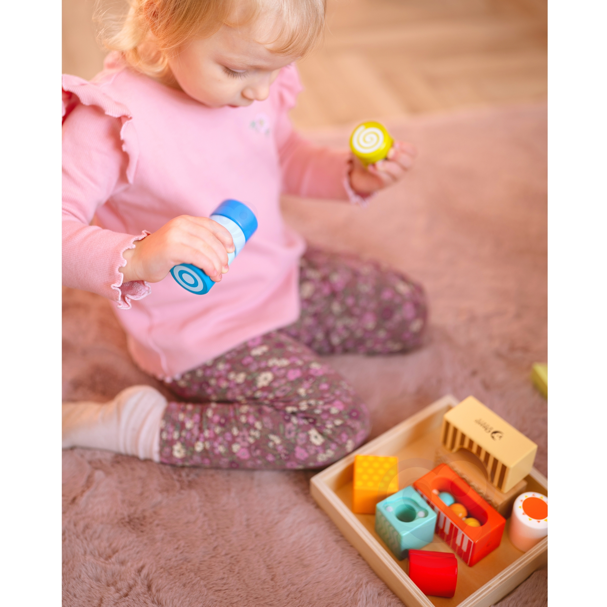 Drewniane klocki sensoryczne 7 funkcji układanka multifunkcyjna kształty dźwięk montessori 14 el.