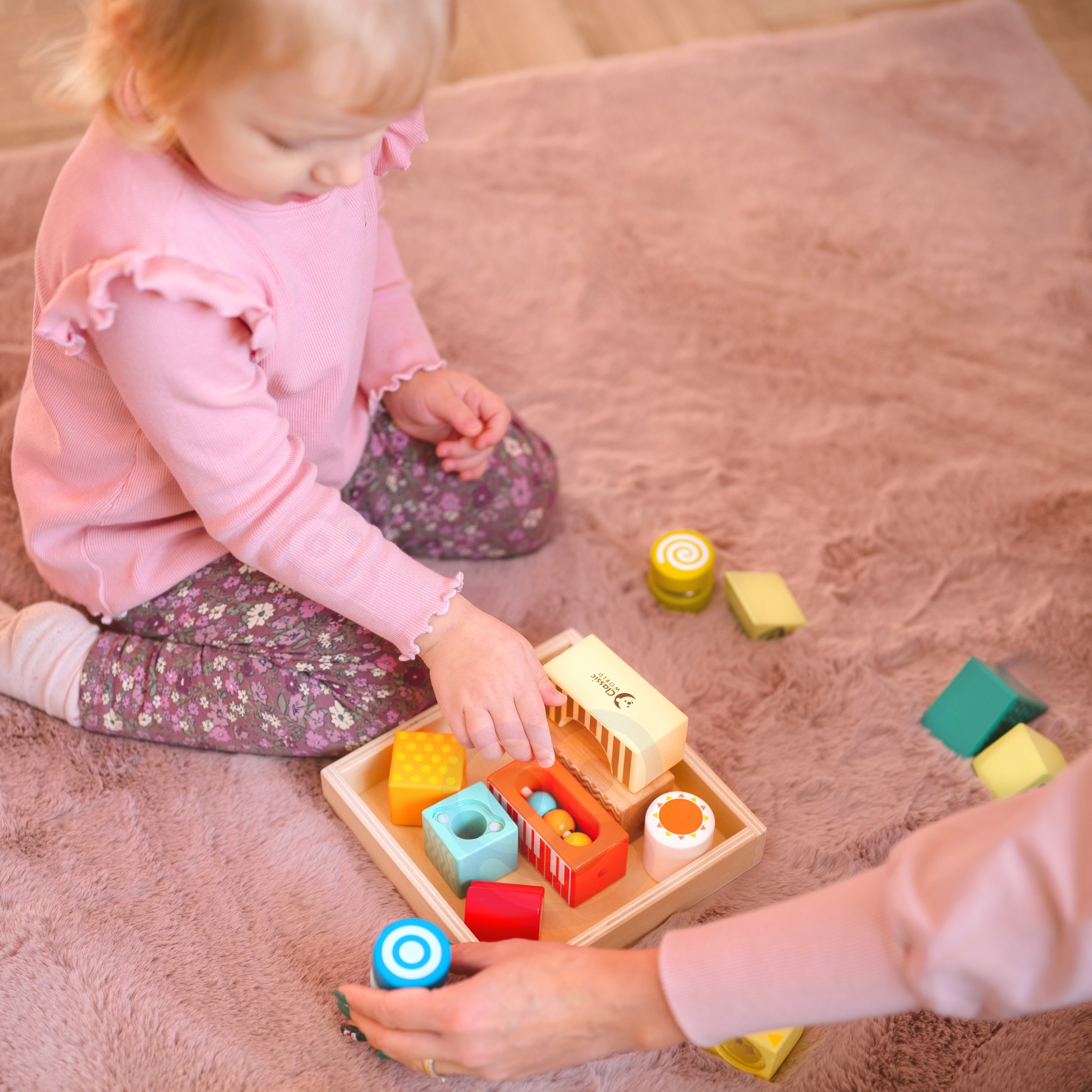 Drewniane klocki sensoryczne 7 funkcji układanka multifunkcyjna kształty dźwięk montessori 14 el.