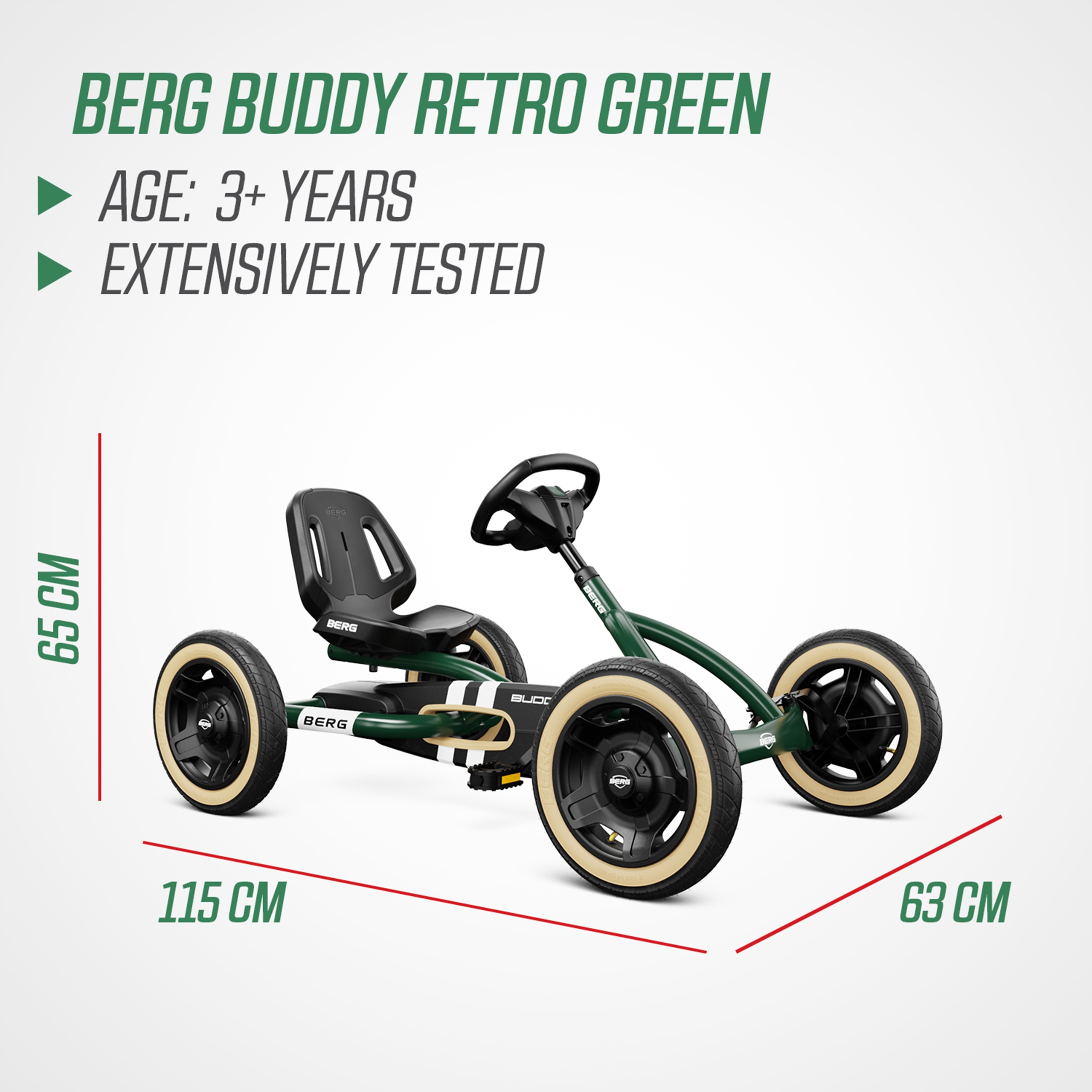 Gokart na pedały buddy retro green do 50 kg