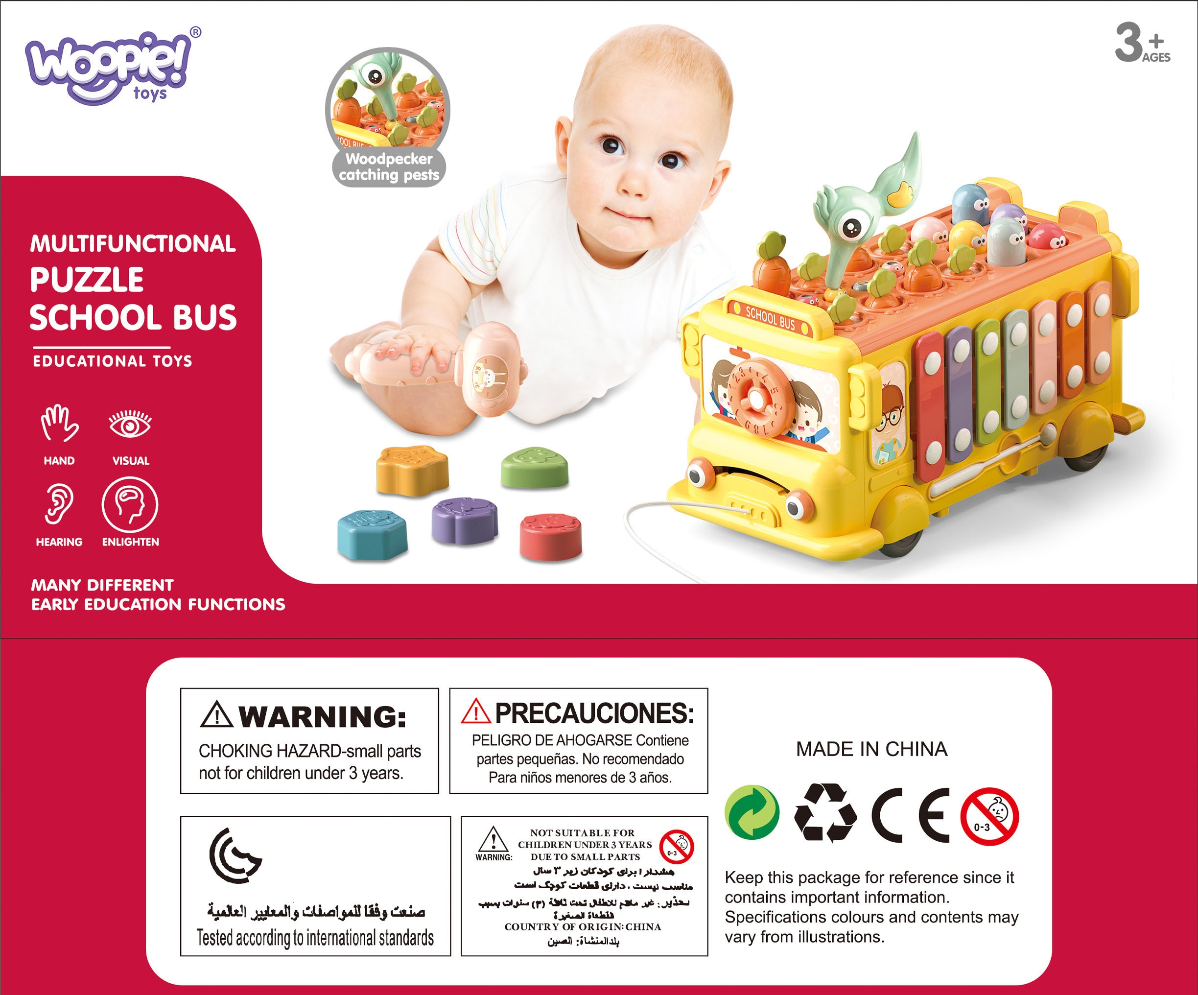 Interaktywny autobus montessori edukacyjny 6w1 młoteczek cymbałki +18 m