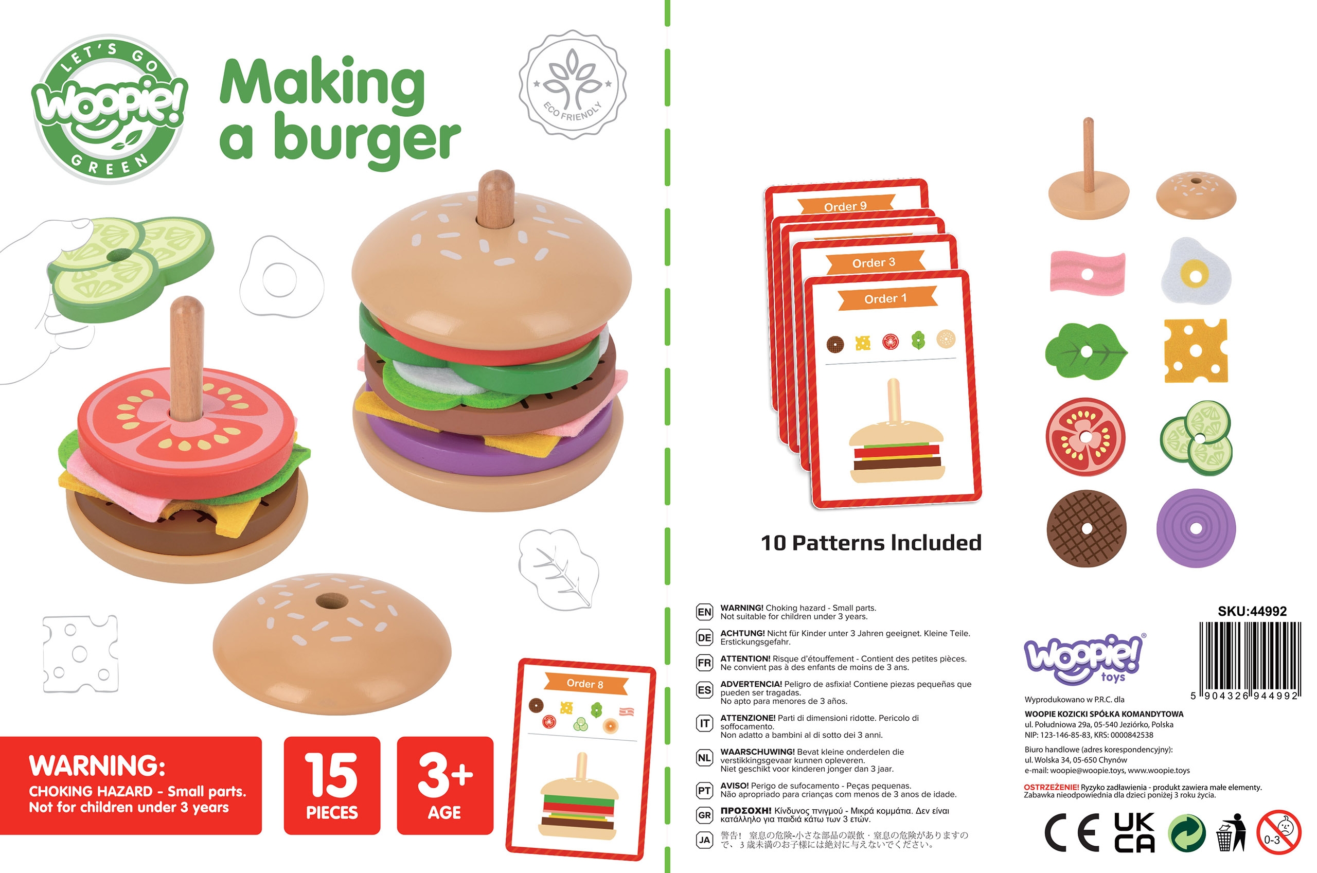Drewniany burger restauracja układanka dla dzieci 15 el. certyfikat fsc