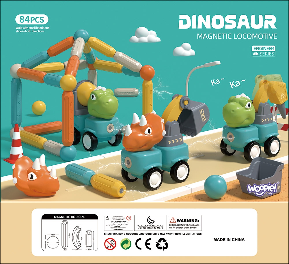 Klocki magnetyczne dinozaury konstrukcyjne 84 el.