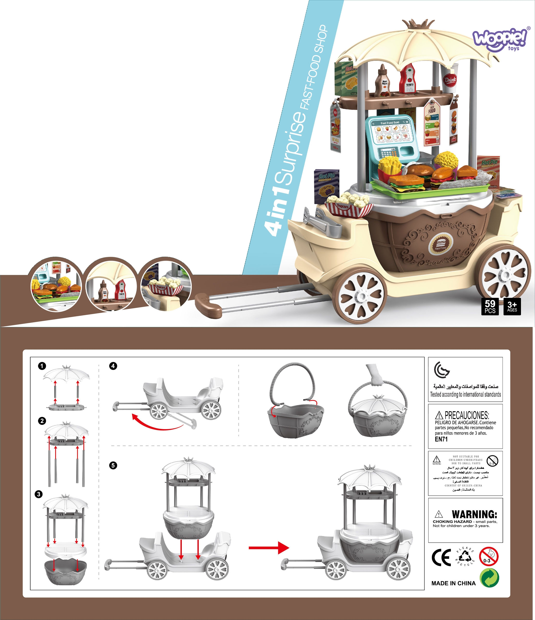 Sklep fast food na kółkach wózek walizka 59 akc. 4w1