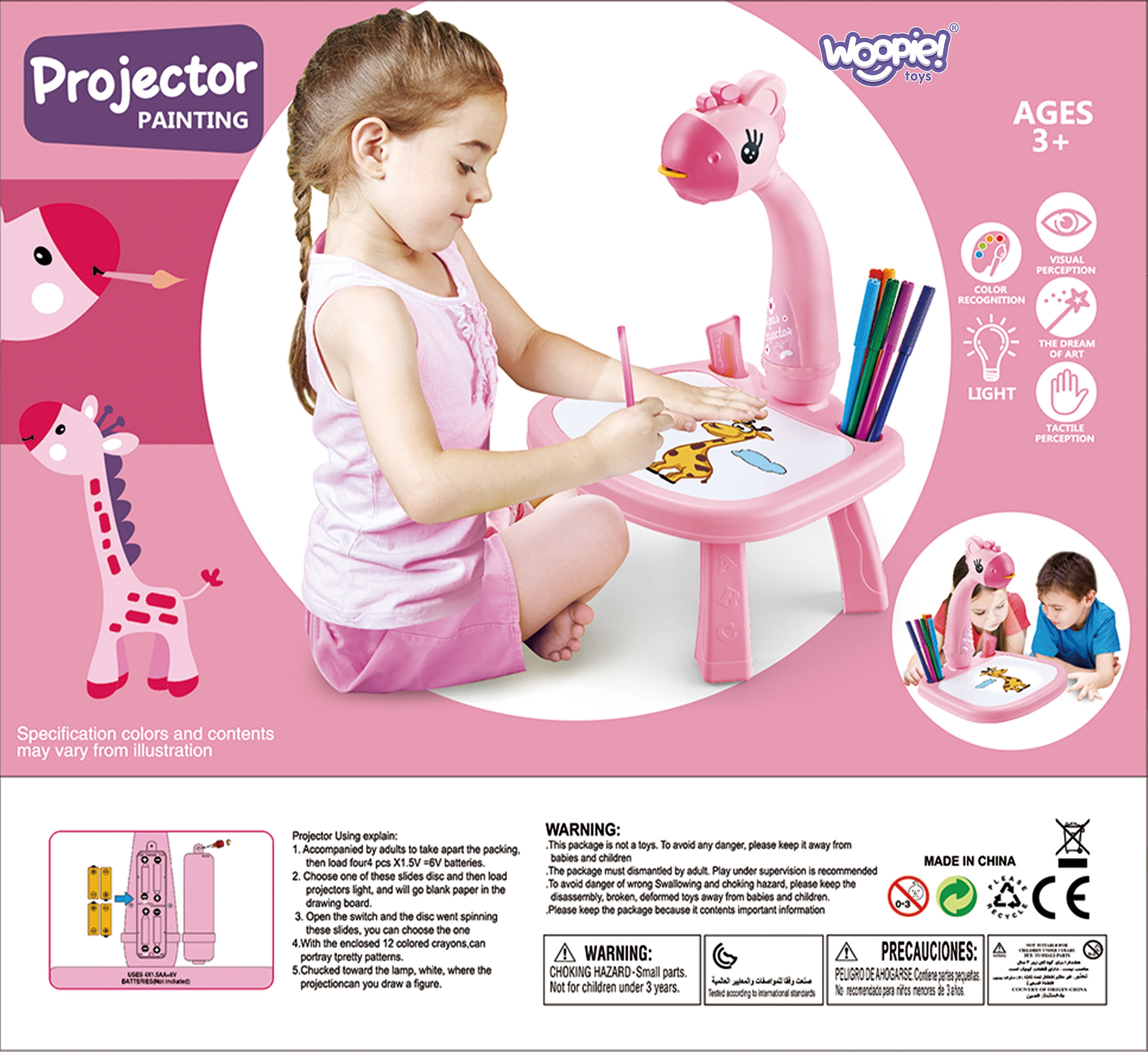 Tablica do rysowania projektor różowa żyrafa + flamastry