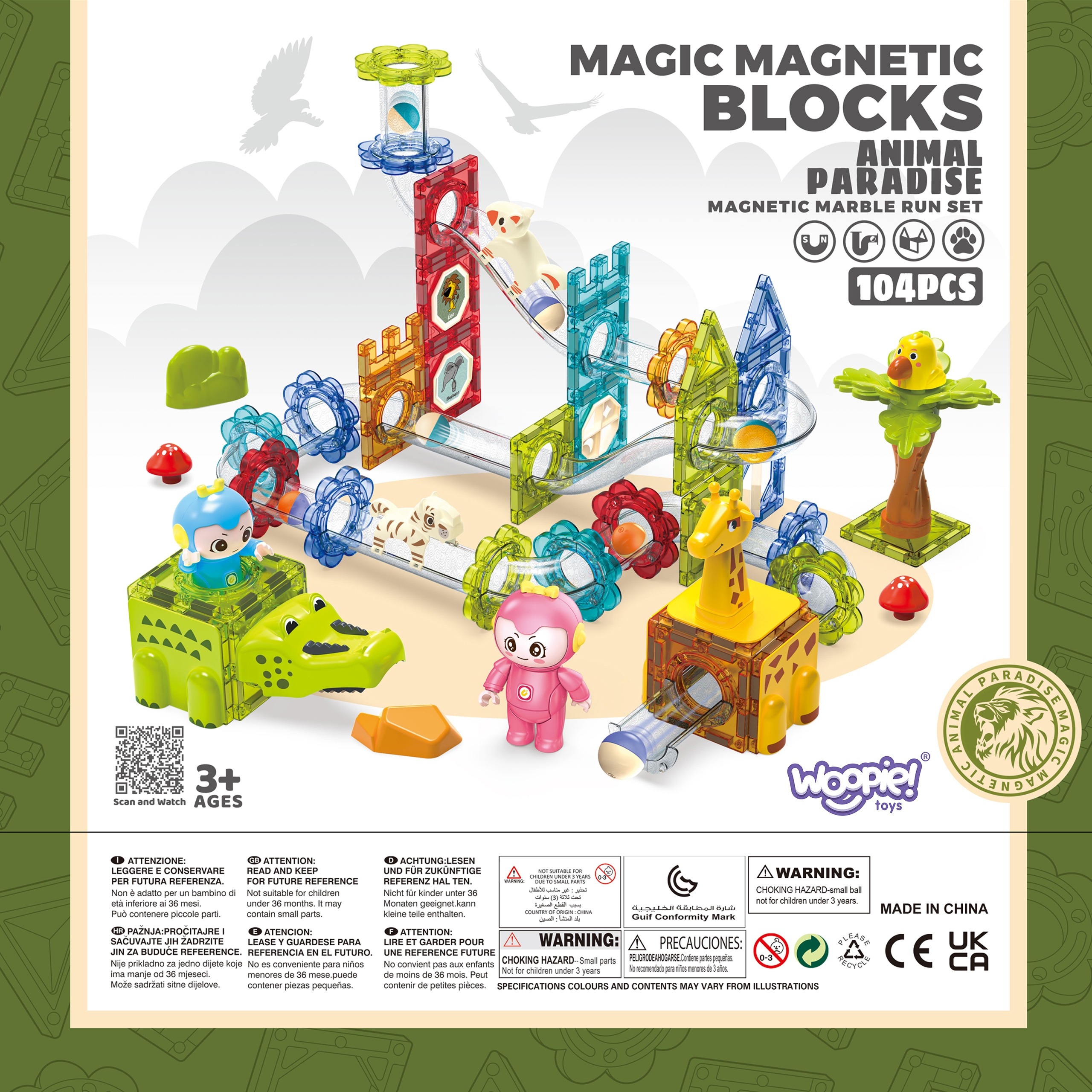Klocki magnetyczne tor kulkowy zwierzęcy raj 104 el.