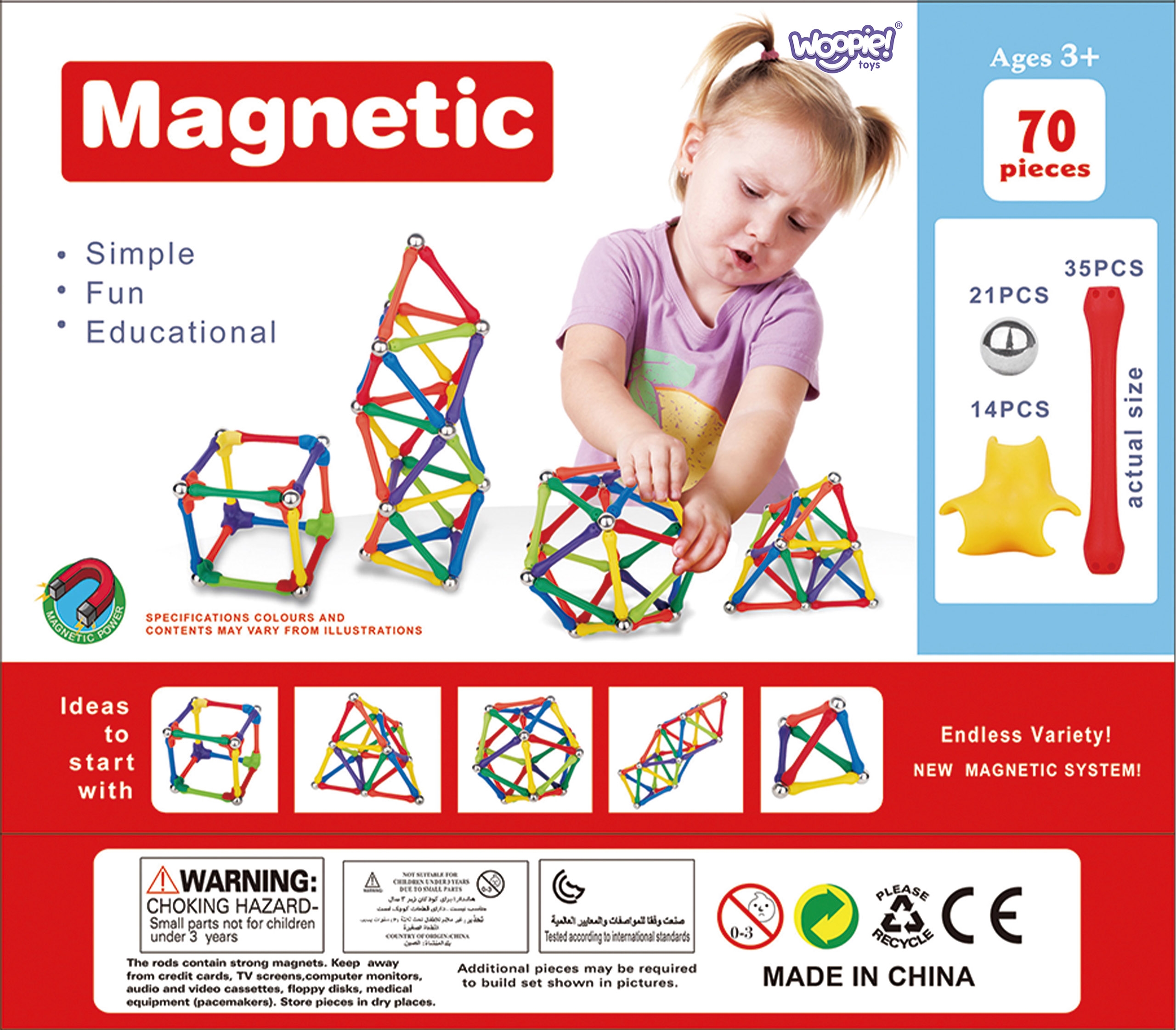 Klocki magnetyczne konstrukcyjne układanka kreatywna 70 el.