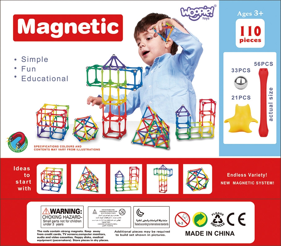 Klocki magnetyczne konstrukcyjne układanka kreatywna 110 el.