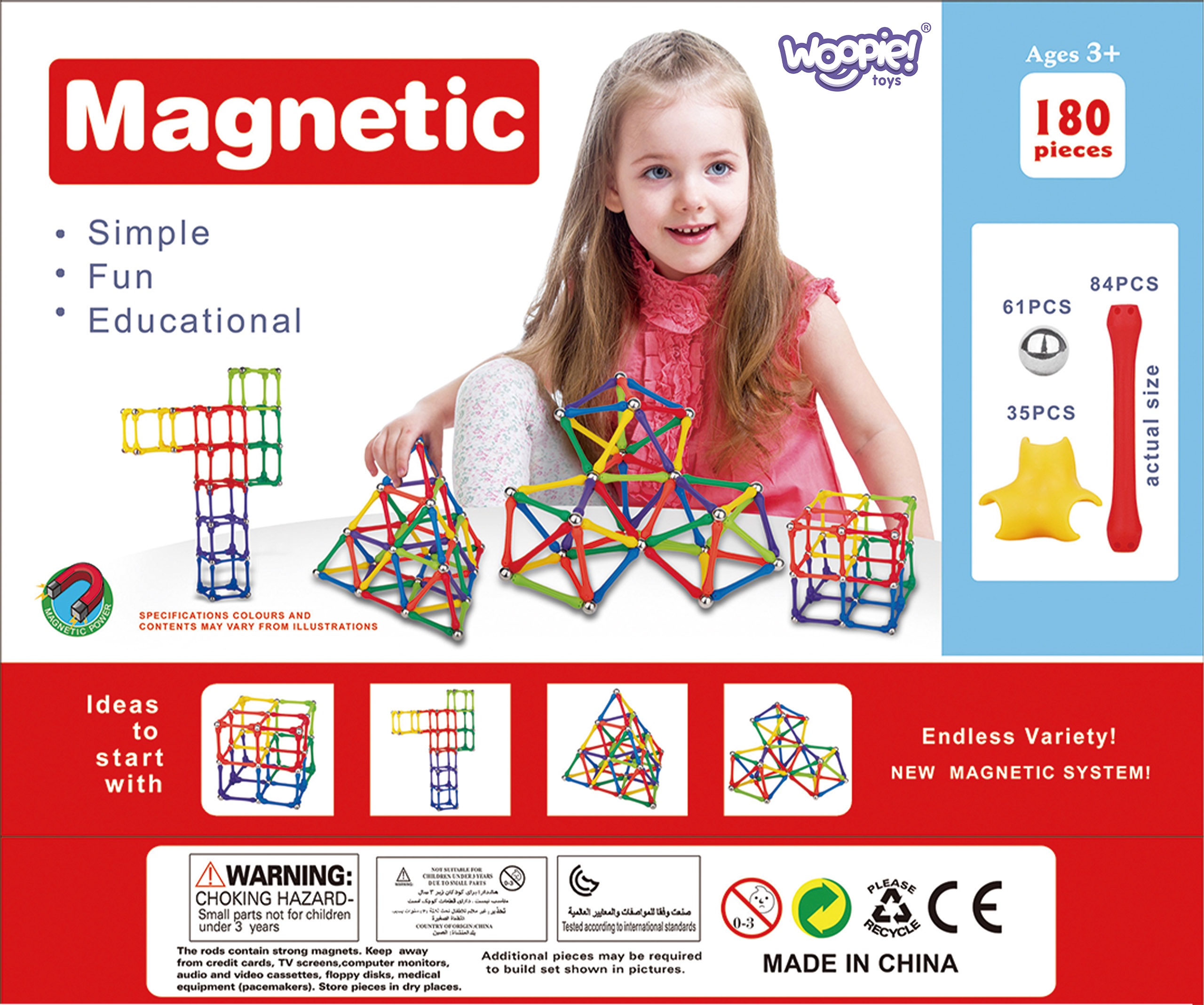 Magnetic construction blocks creative puzzle 180 pcs.