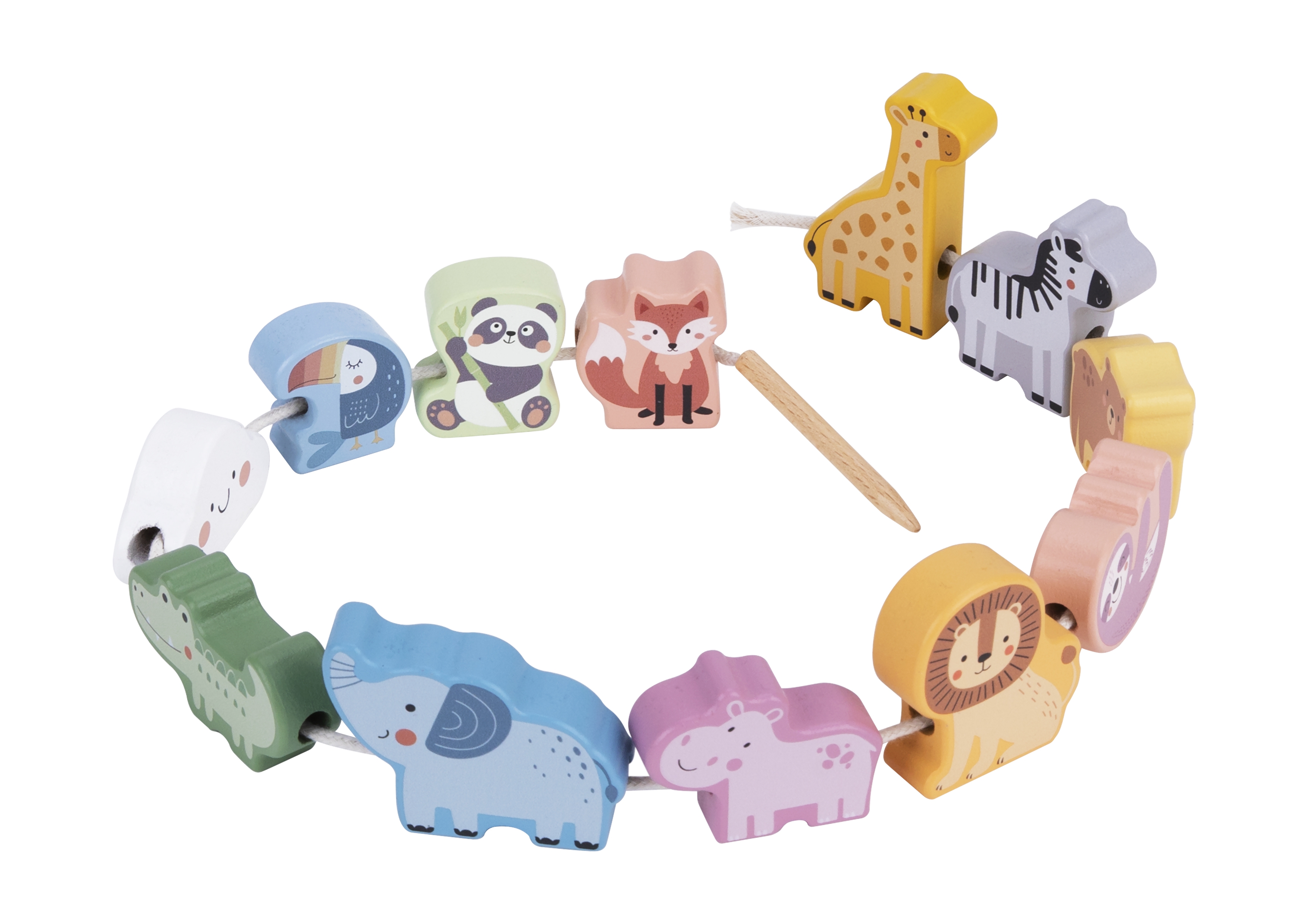Drewniana nawlekanka klocki przeplatanka zoo montessori 13 el.