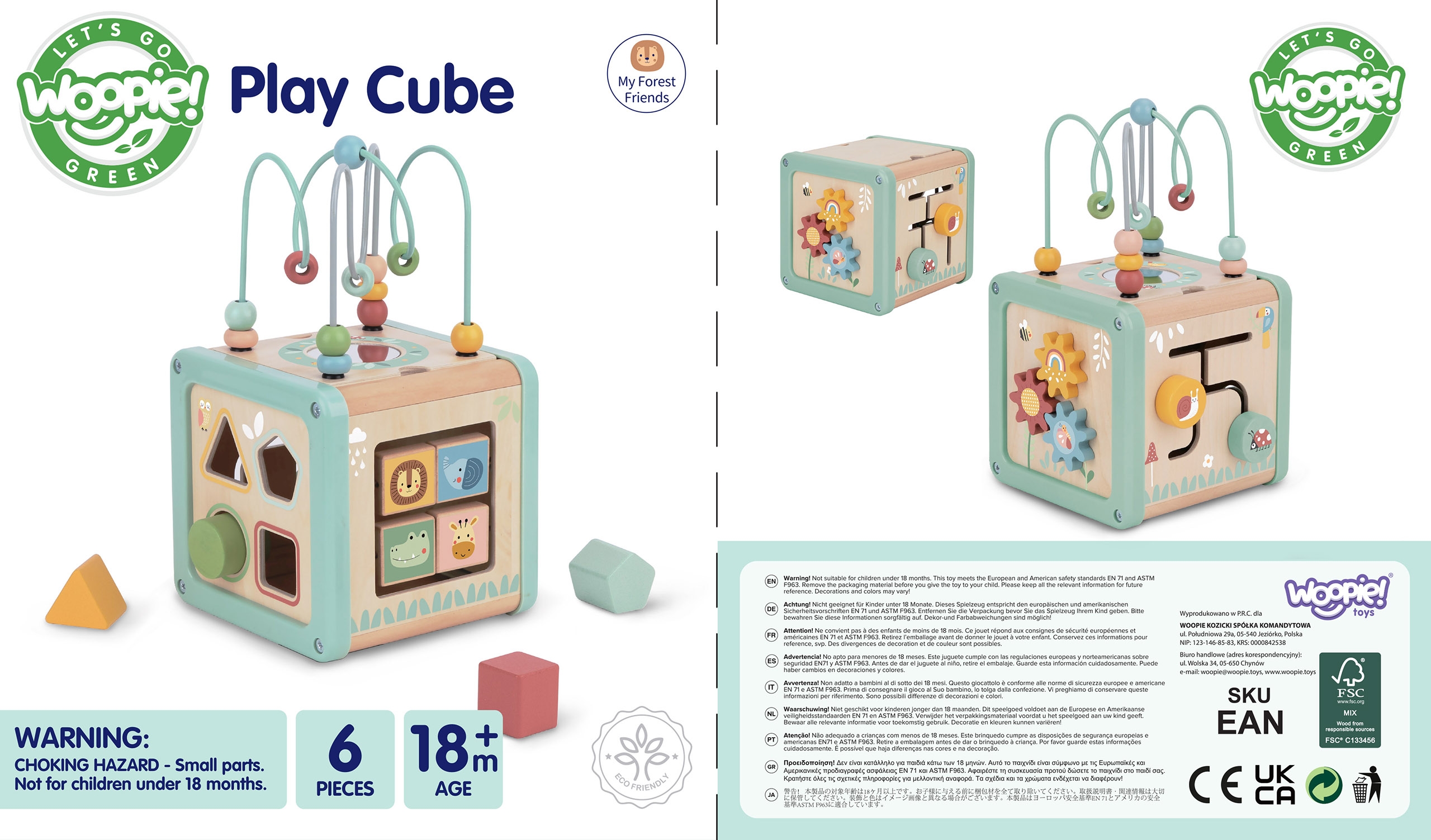 Drewniana kostka aktywności multifunkcyjna edukacyjna sorter