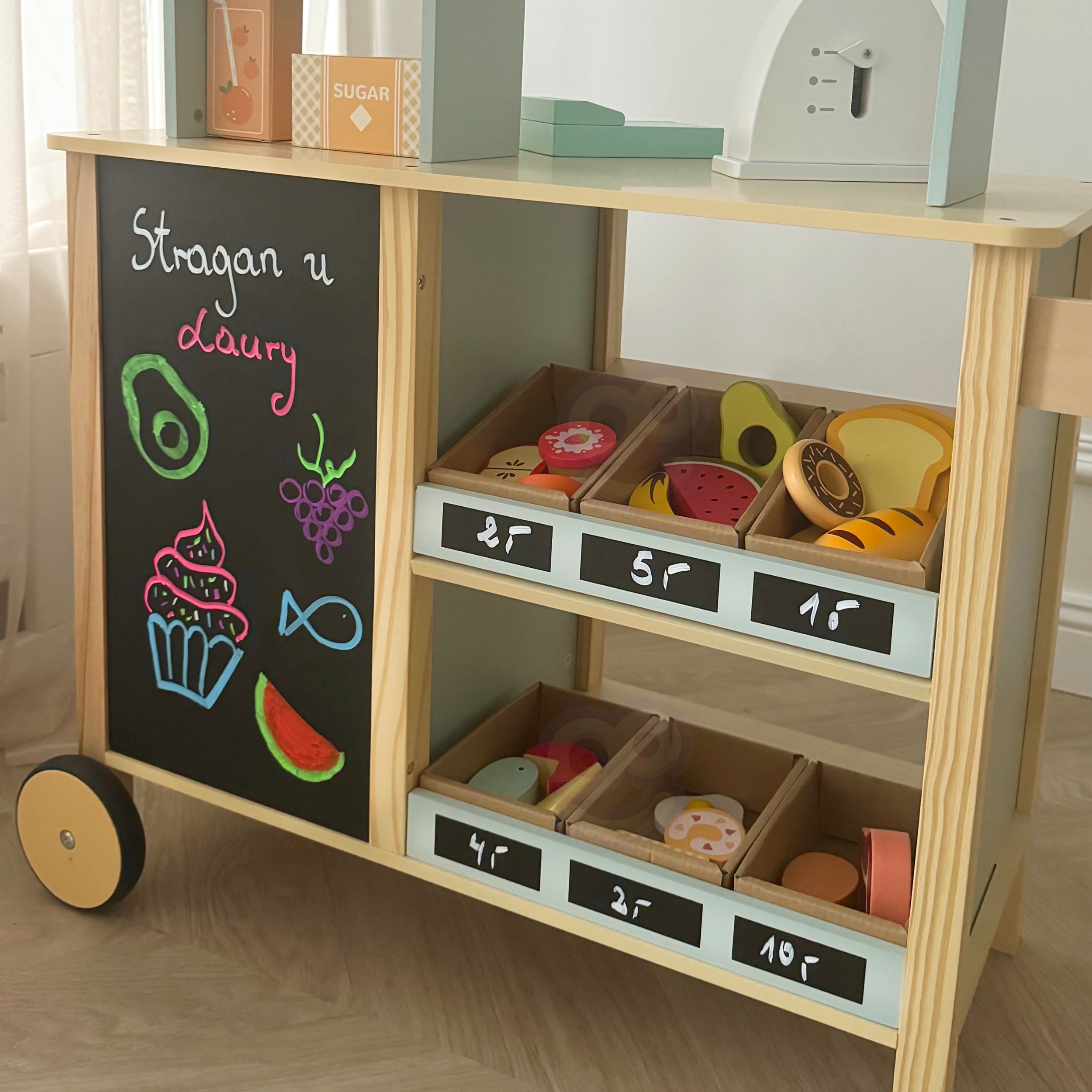 Drewniany Food Truck Sklepik - 73 el. Edukacyjna Zabawka