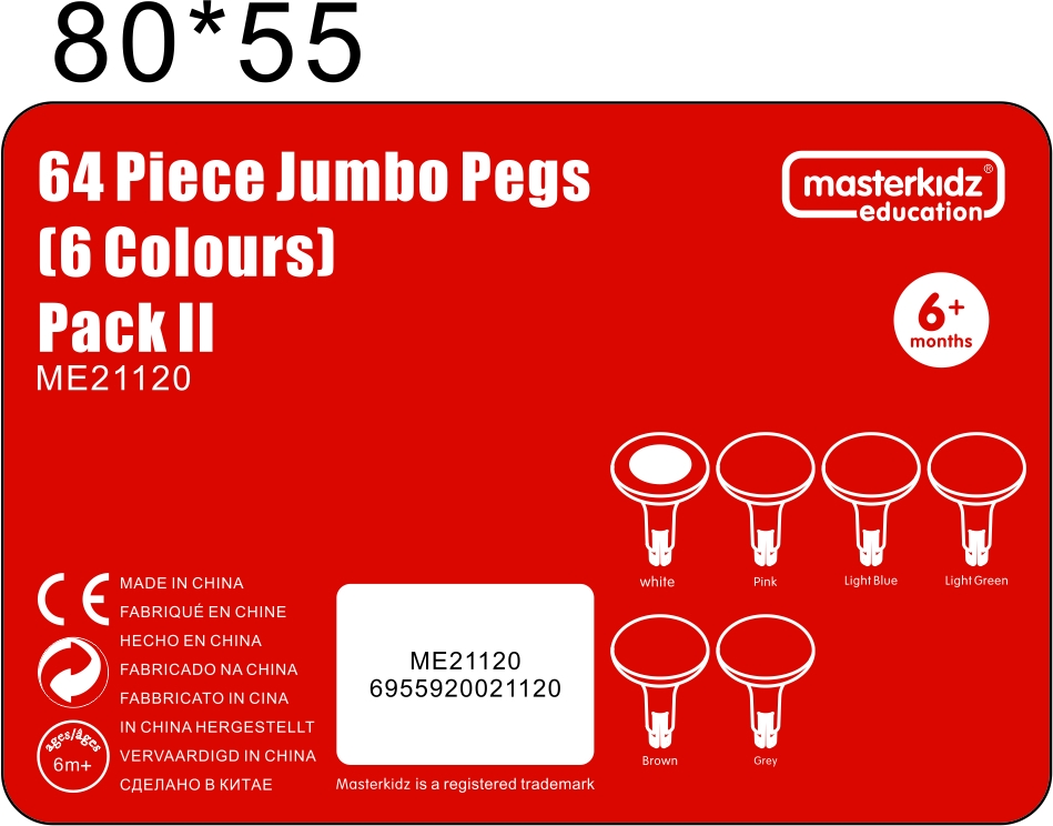 Kolorowe kołeczki jumbo do tablicy stem 64 szt. - 6 kolorów