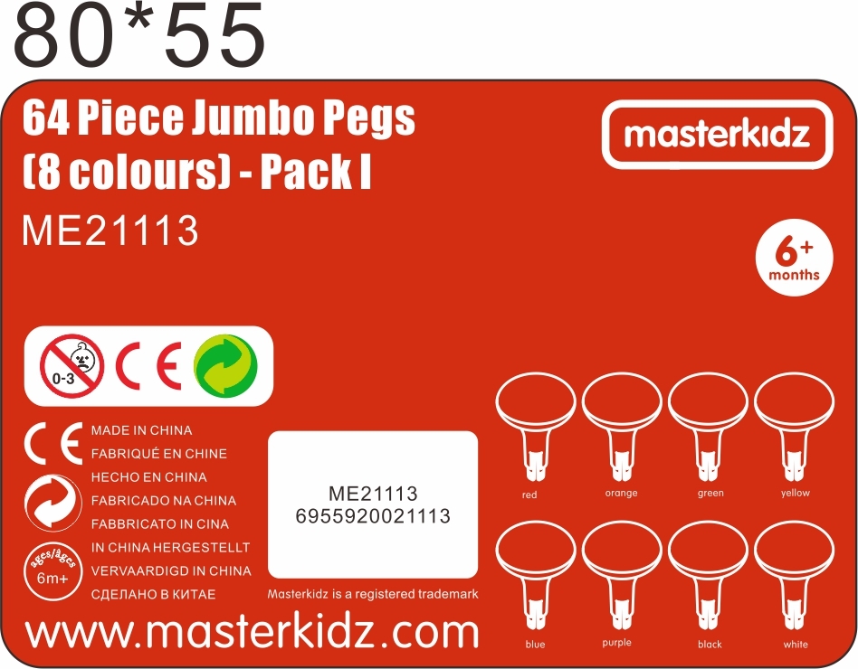 Kolorowe kołeczki jumbo do tablicy stem 64 szt. - 8 kolorów