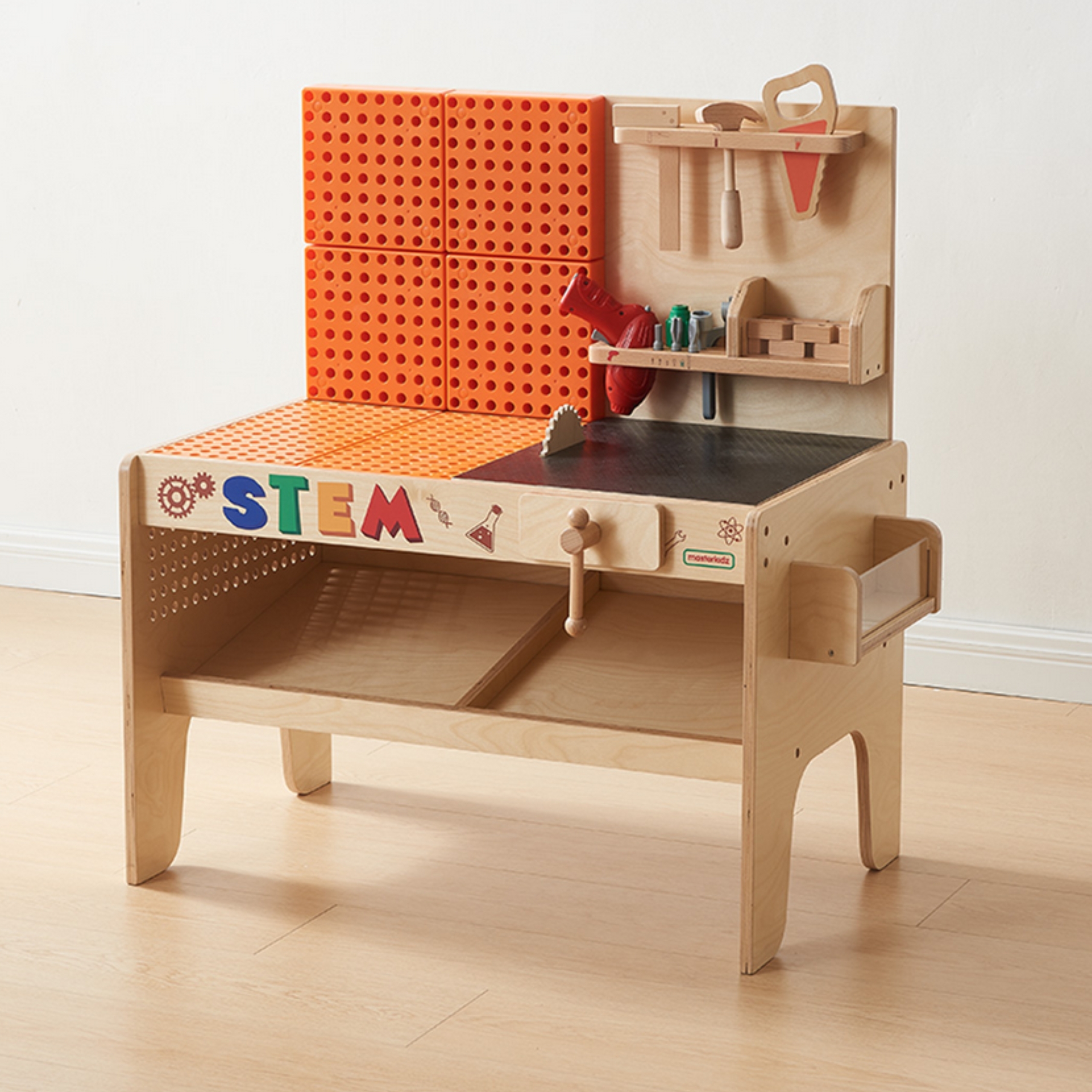 Drewniany warsztat xxl montessori stem z narzędziami