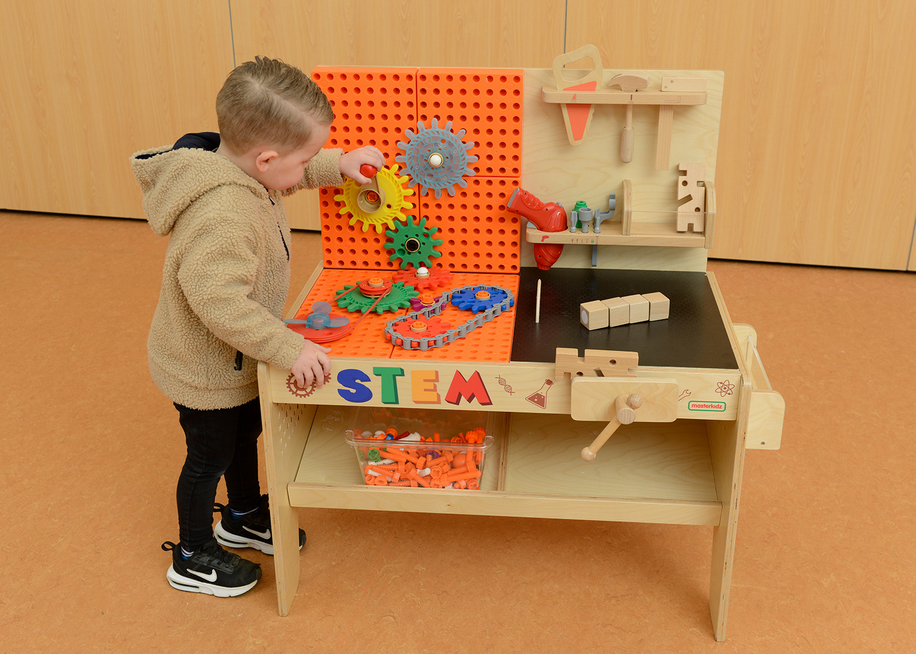 Drewniany warsztat xxl montessori stem z narzędziami