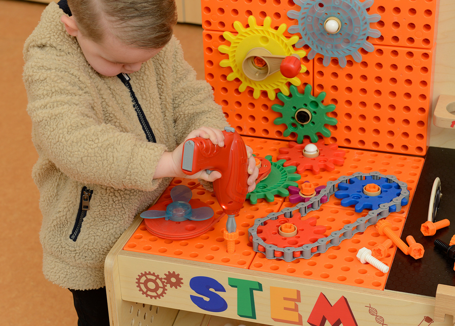 Drewniany warsztat xxl montessori stem z narzędziami