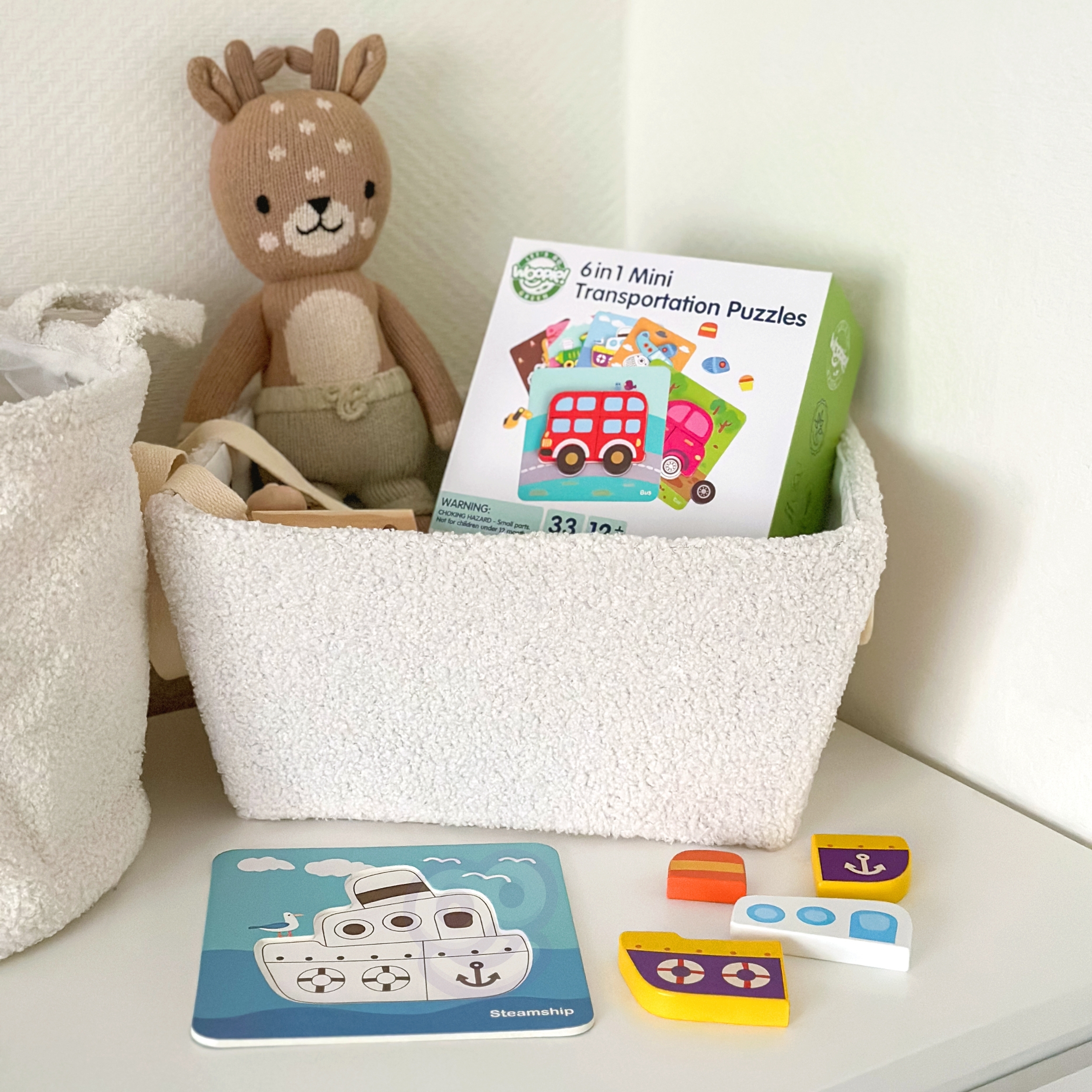 Układanka drewniana klocki pojazdy montessori fsc