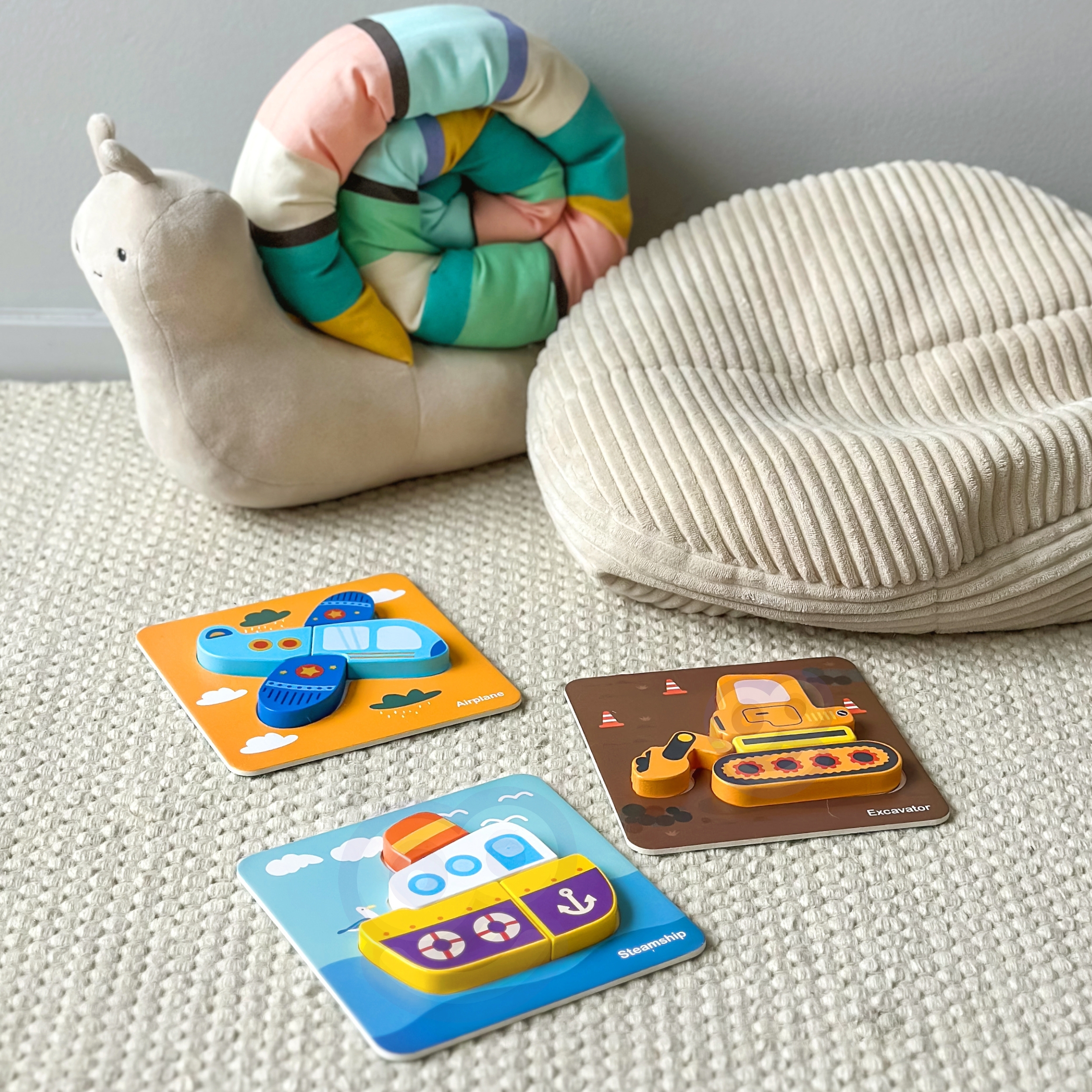 Układanka drewniana klocki pojazdy montessori fsc