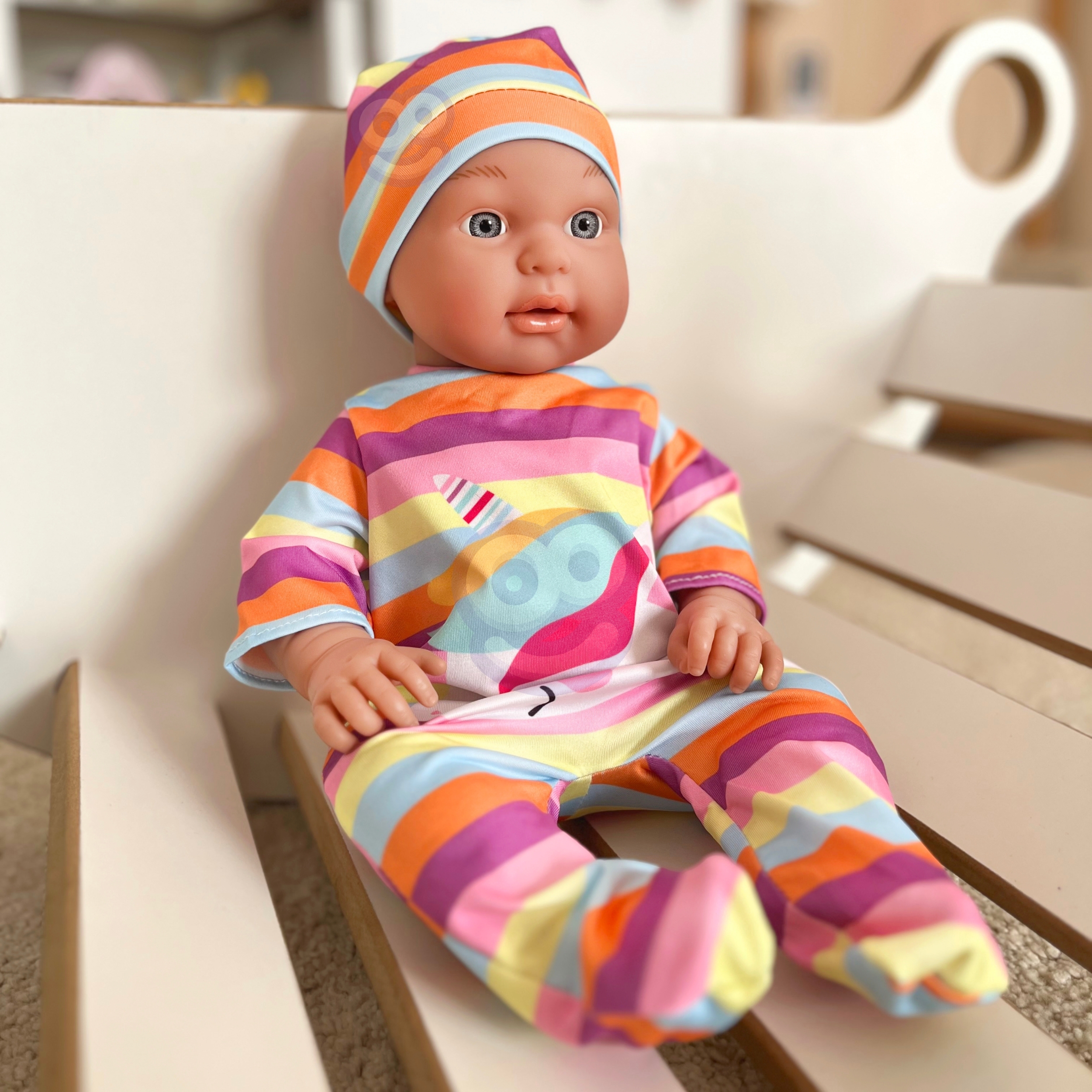 Ubranko dla lalki zestaw pajacyk body jednorożec czapeczka 43-46 cm