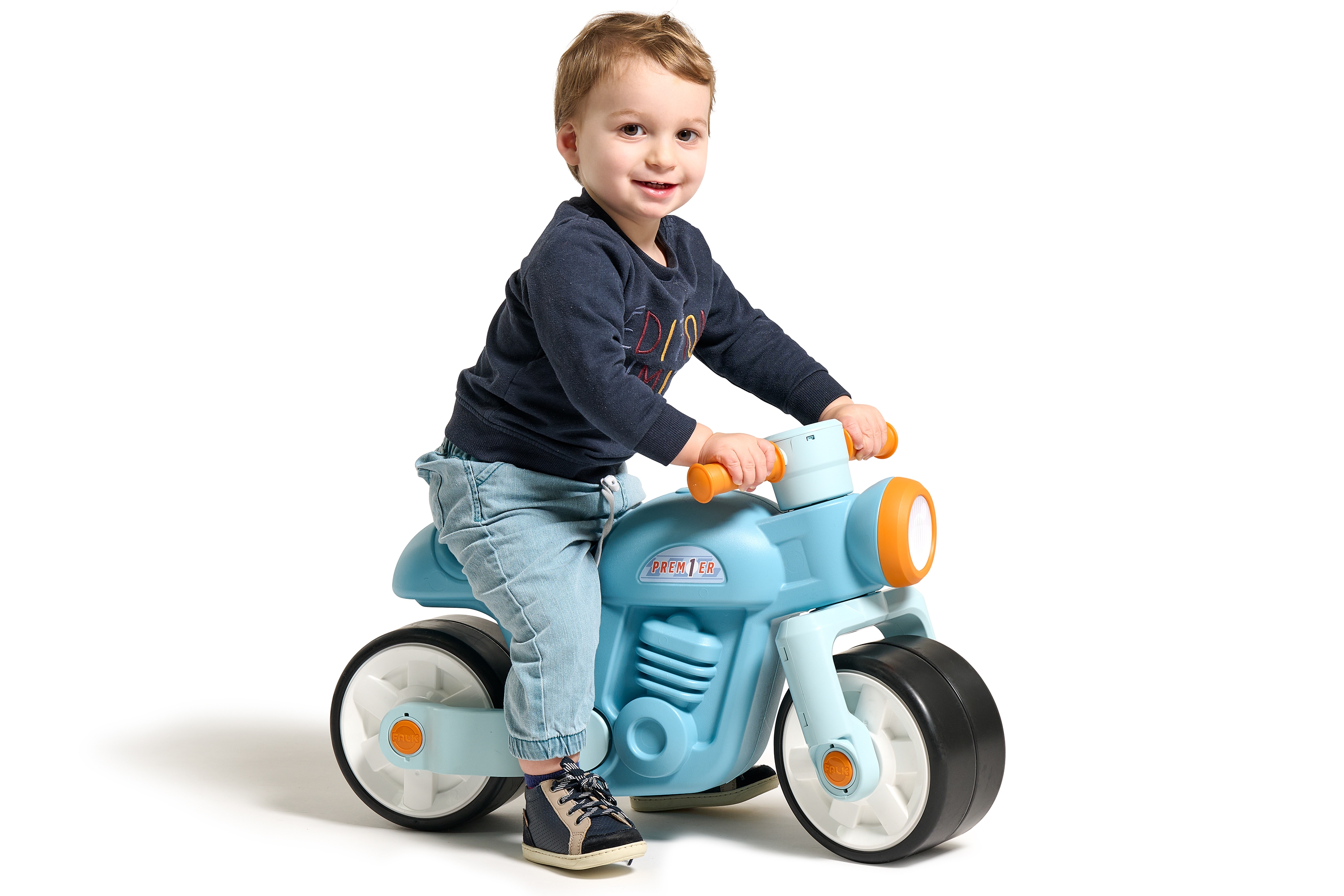 Jeździk biegowy ciche koła motor retro niebieski 1+