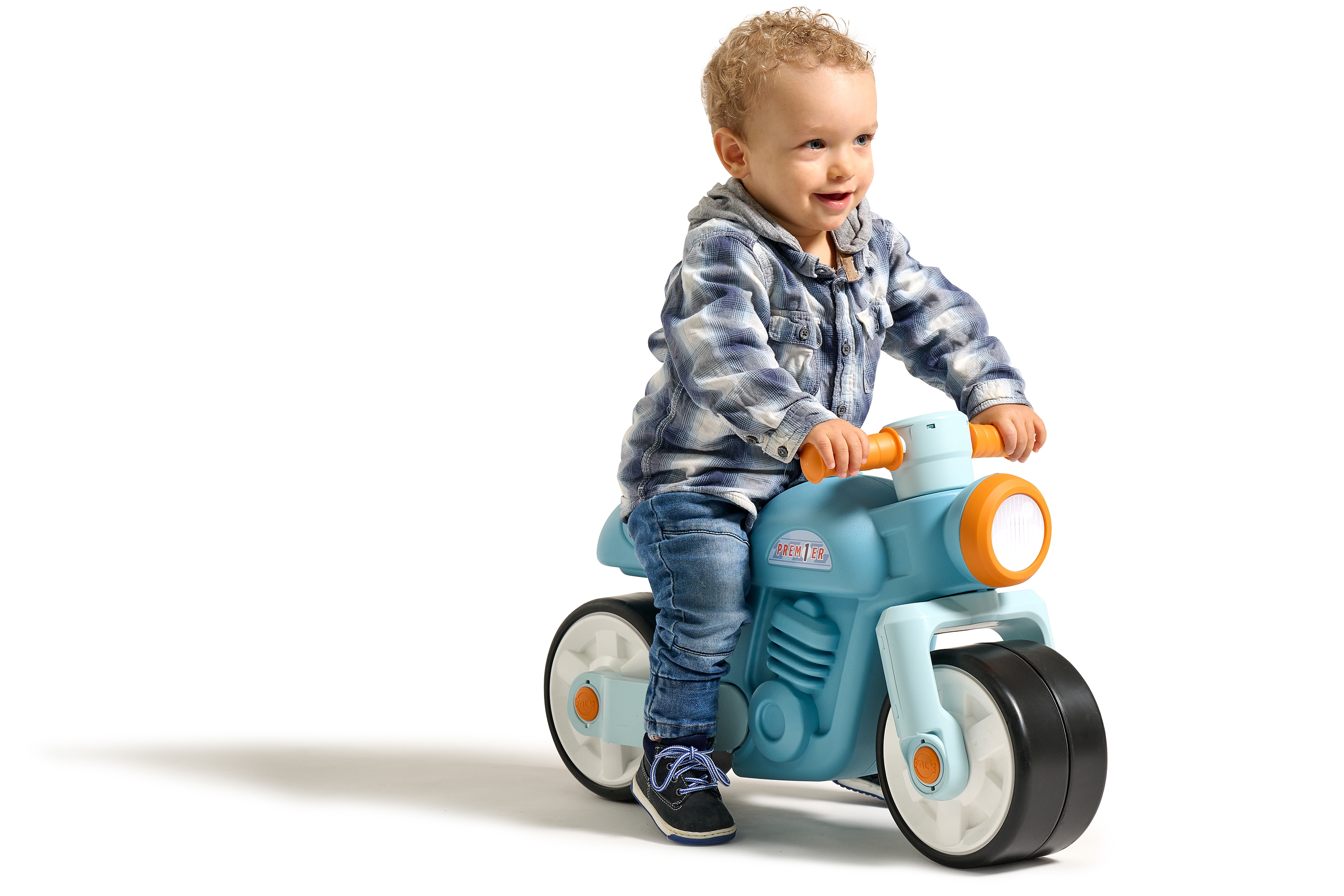 Jeździk biegowy ciche koła motor retro niebieski 1+