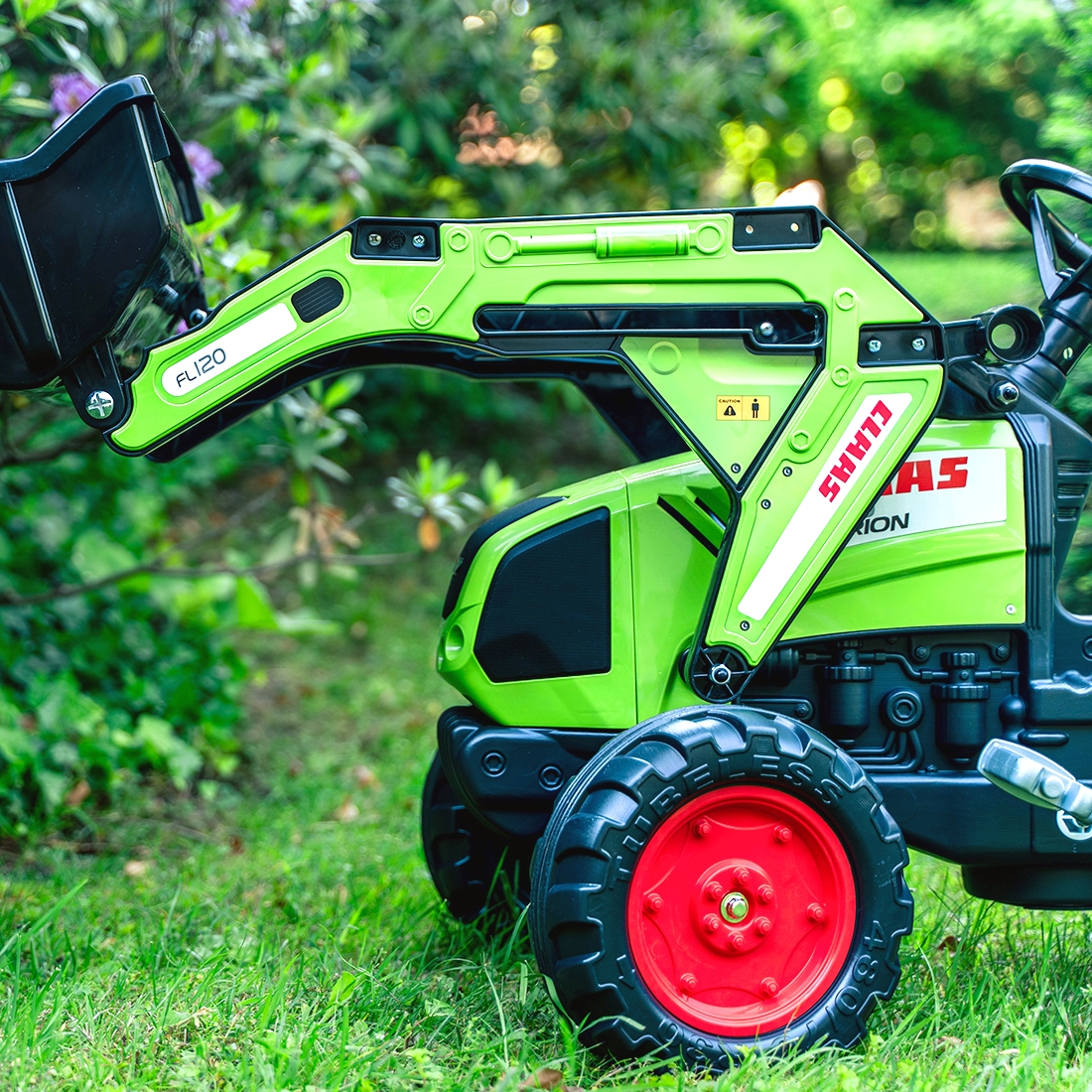 Traktor na pedały z łyżką i przyczepką zielony claas od 3 lat