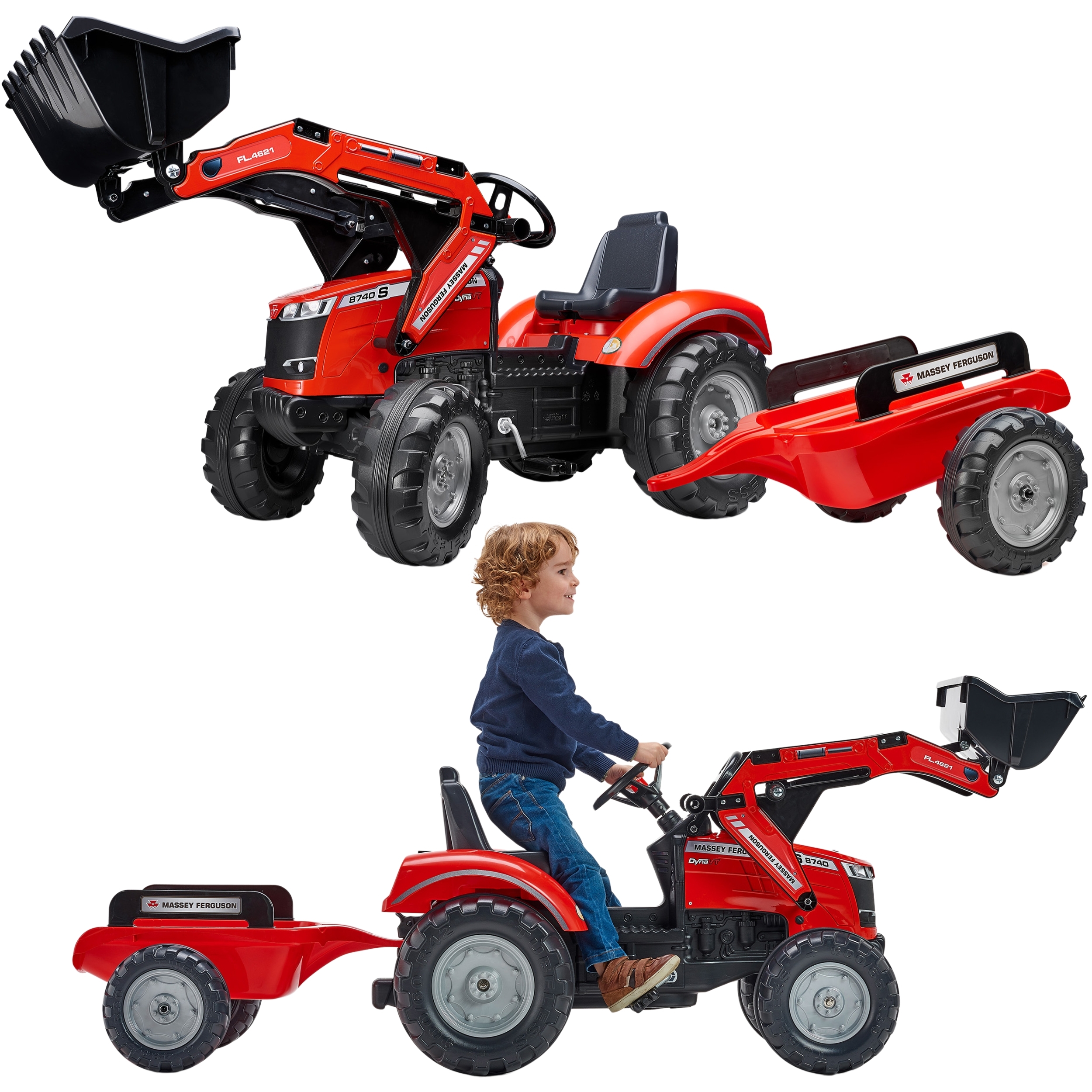 Traktor massey ferguson czerwony na pedały z przyczepką od 3 lat