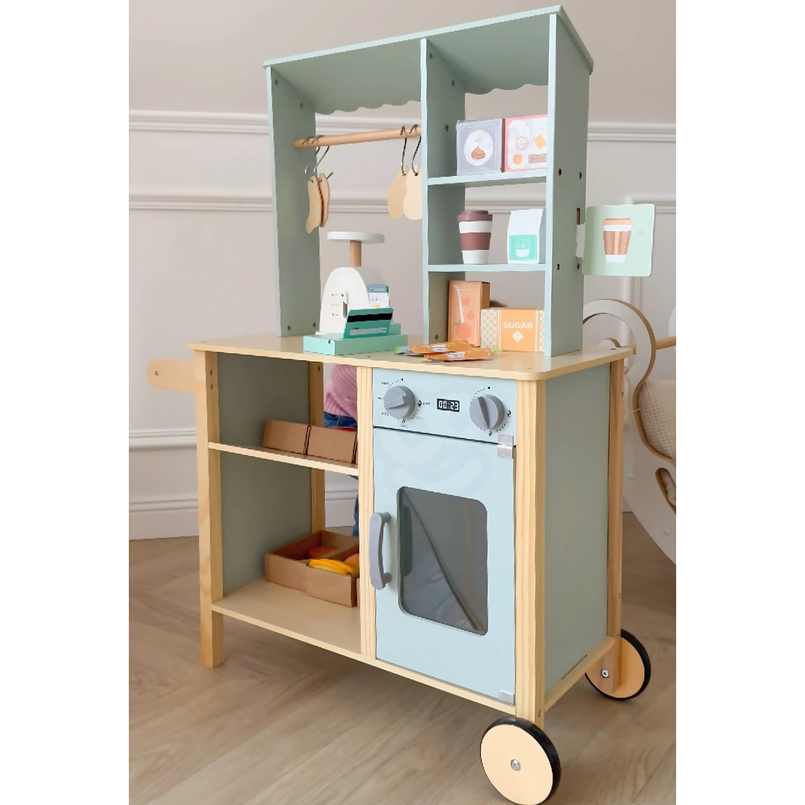 Drewniany Food Truck Sklepik - 73 el. Edukacyjna Zabawka
