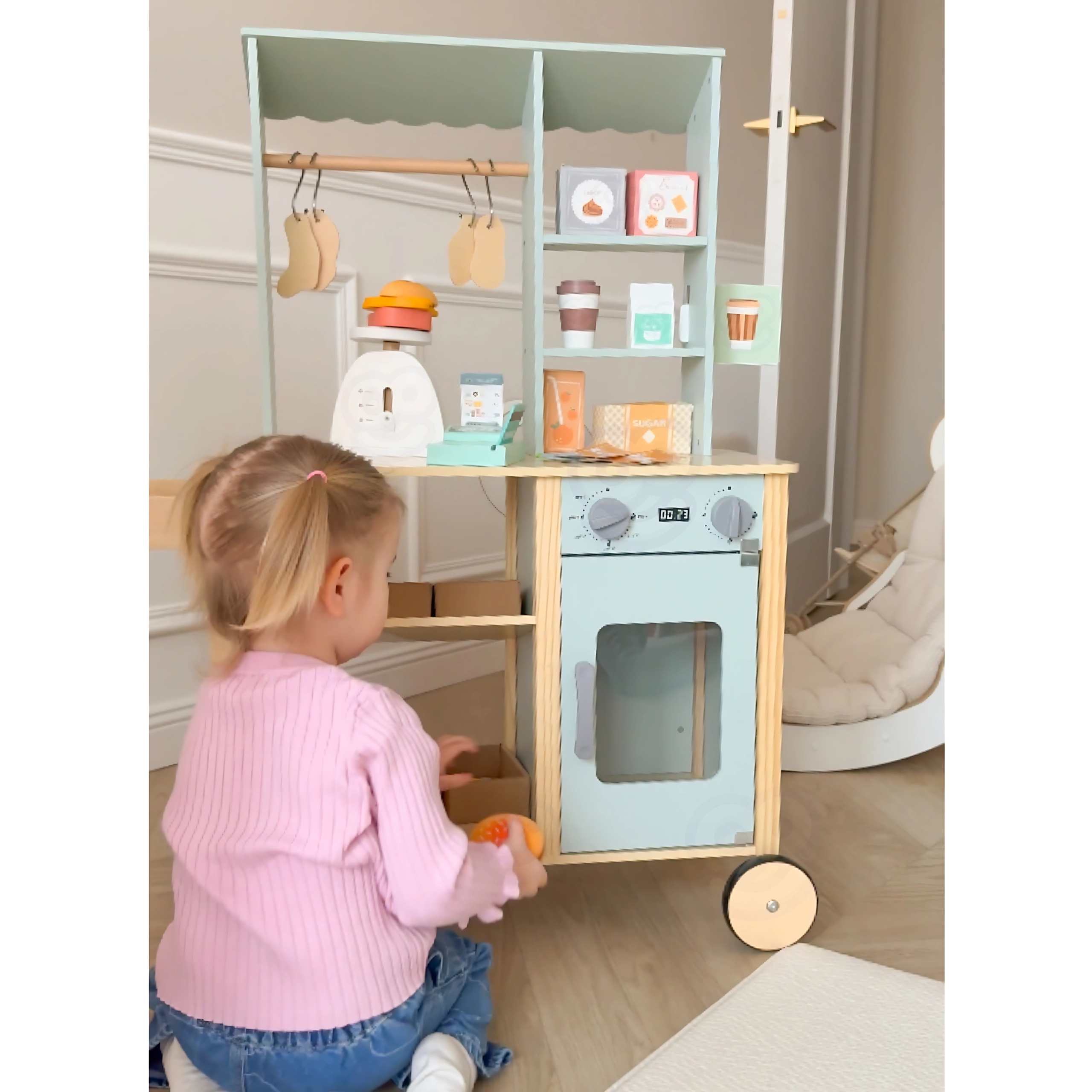 Drewniany Food Truck Sklepik - 73 el. Edukacyjna Zabawka