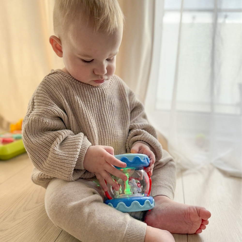 WOOPIE BABY Bębenek Pozytywka Projektor 3w1 Zabawka Muzyczna dla Niemowląt + Walec Roller do Nauki Raczkowania