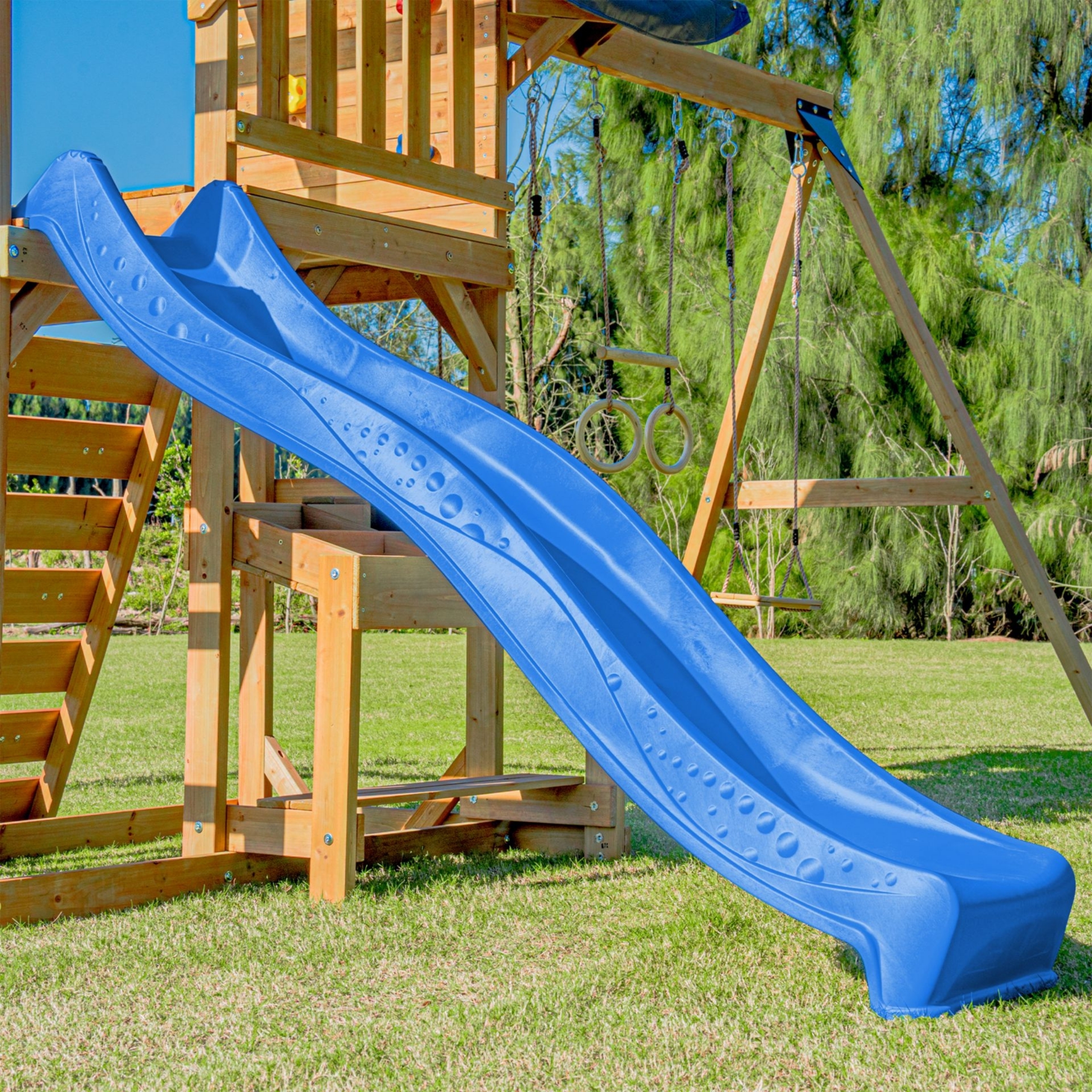 Mitch play tower - duży plac zabaw drewniany zjeżdżalnia hustawki ścianka wspinaczkowa + wieża