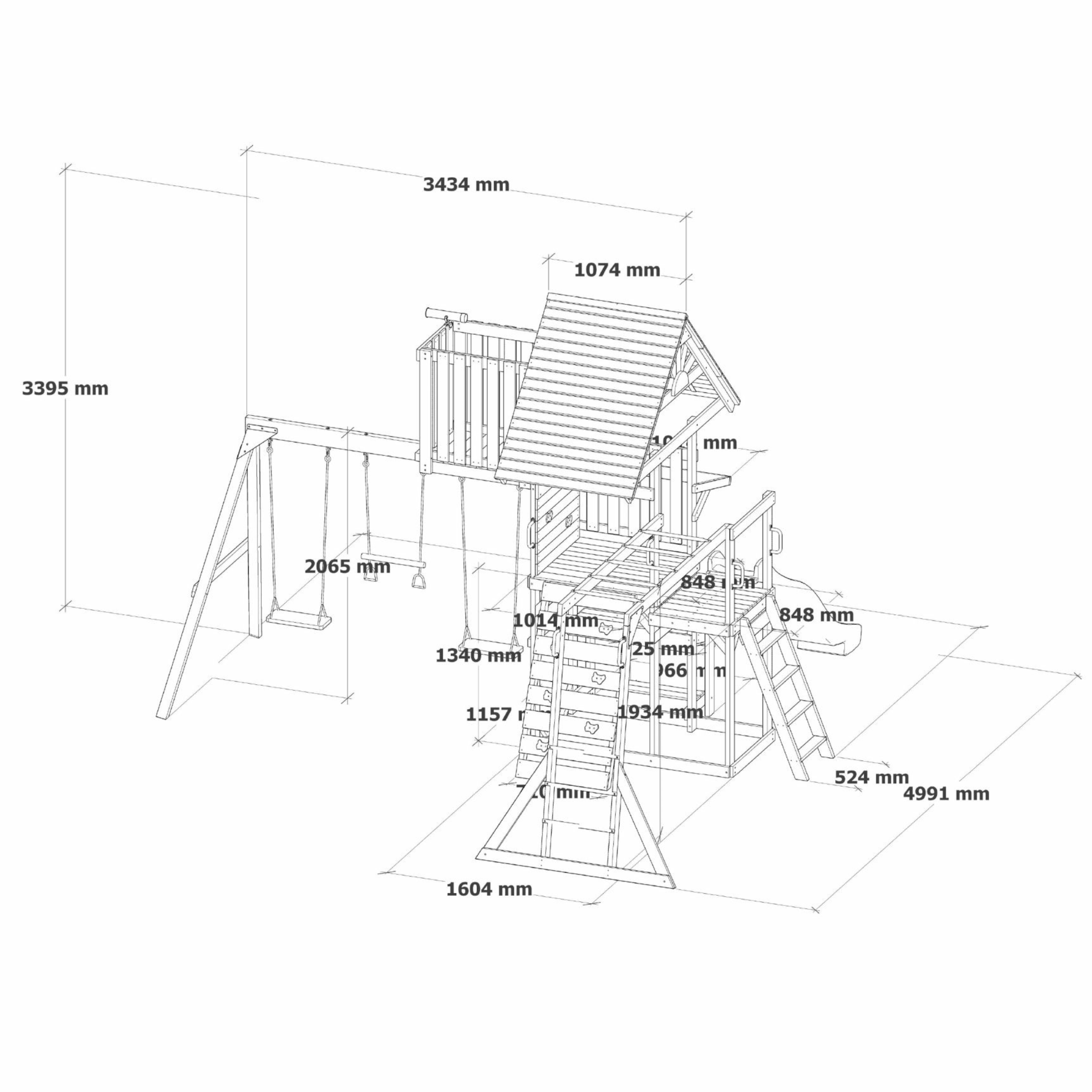 Mitch play tower - duży plac zabaw drewniany zjeżdżalnia hustawki ścianka wspinaczkowa + wieża