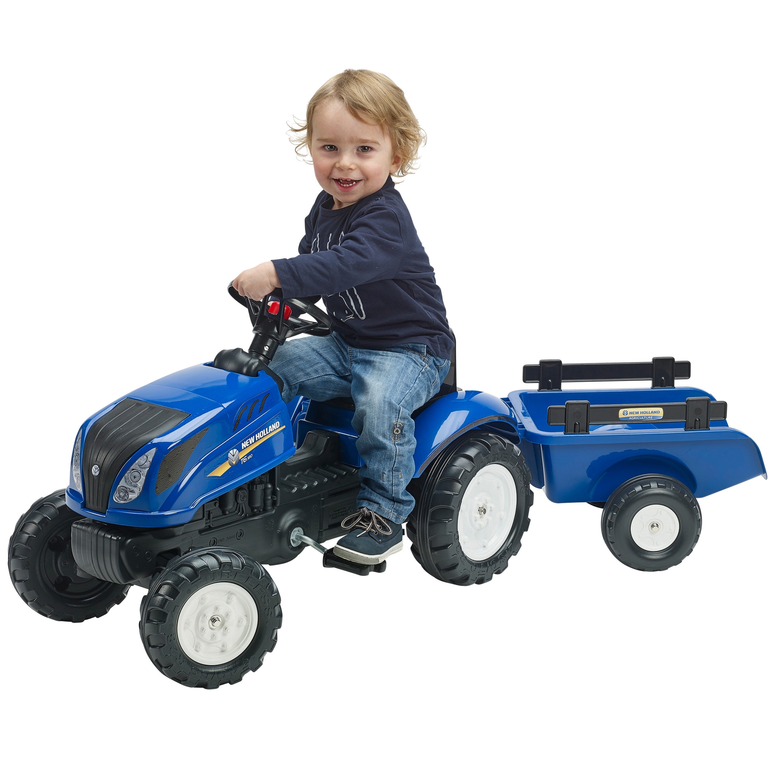 Traktor na pedały new holland duży z przyczepką + otwierana maska od 2 lat