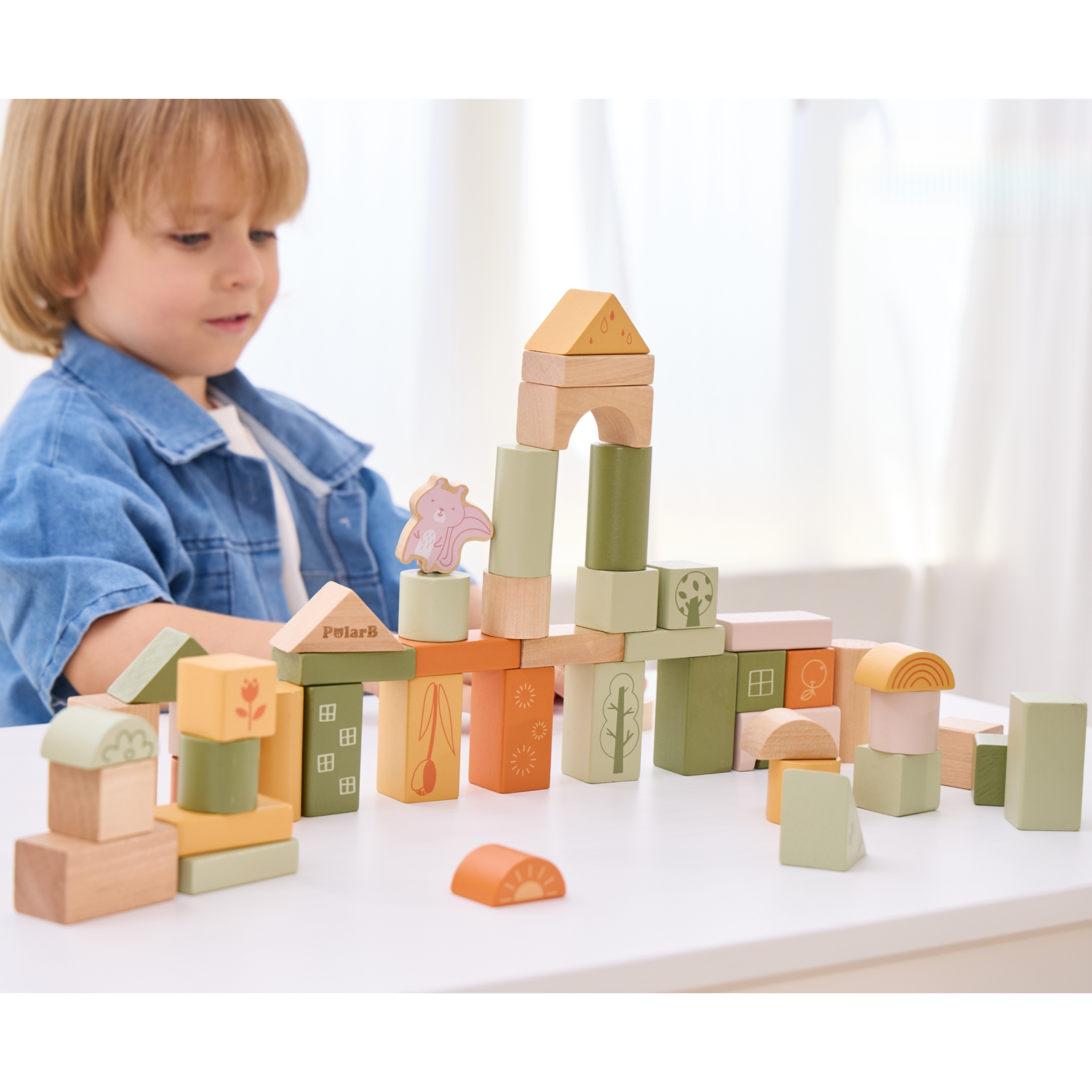 Polarb drewniane klocki bloki montessori zwierzęta 50 el.